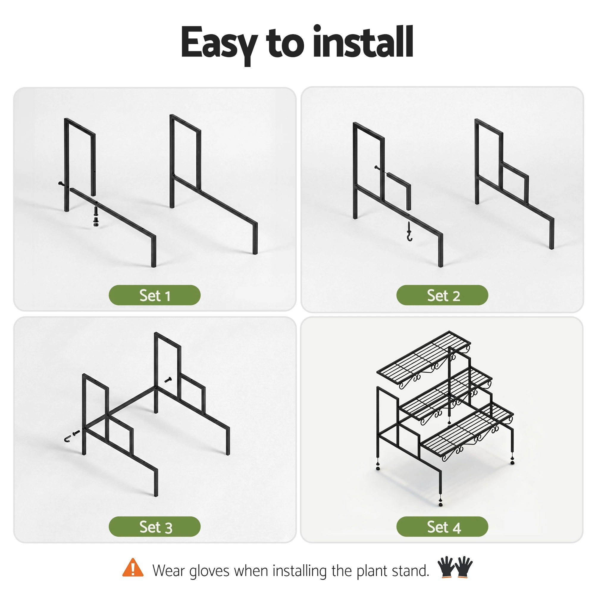 8 Artiss Plant Stand 3 Tier Metal Corner Plant Shelf Multiple Flower Holder Rack - Black, 8 of 8