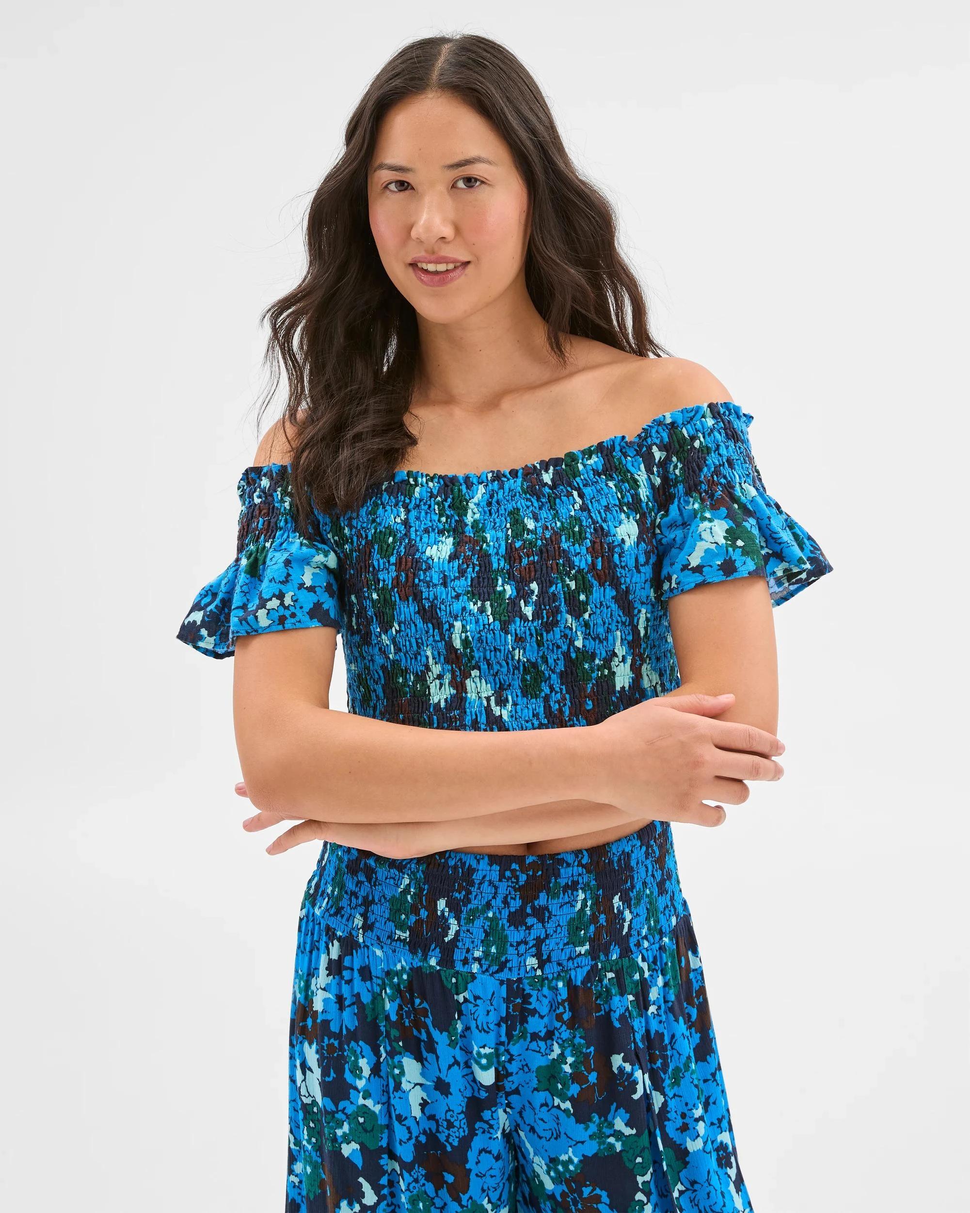 4 Target Resort Shirred Crop Top BLUE PRINT, 4 of 6