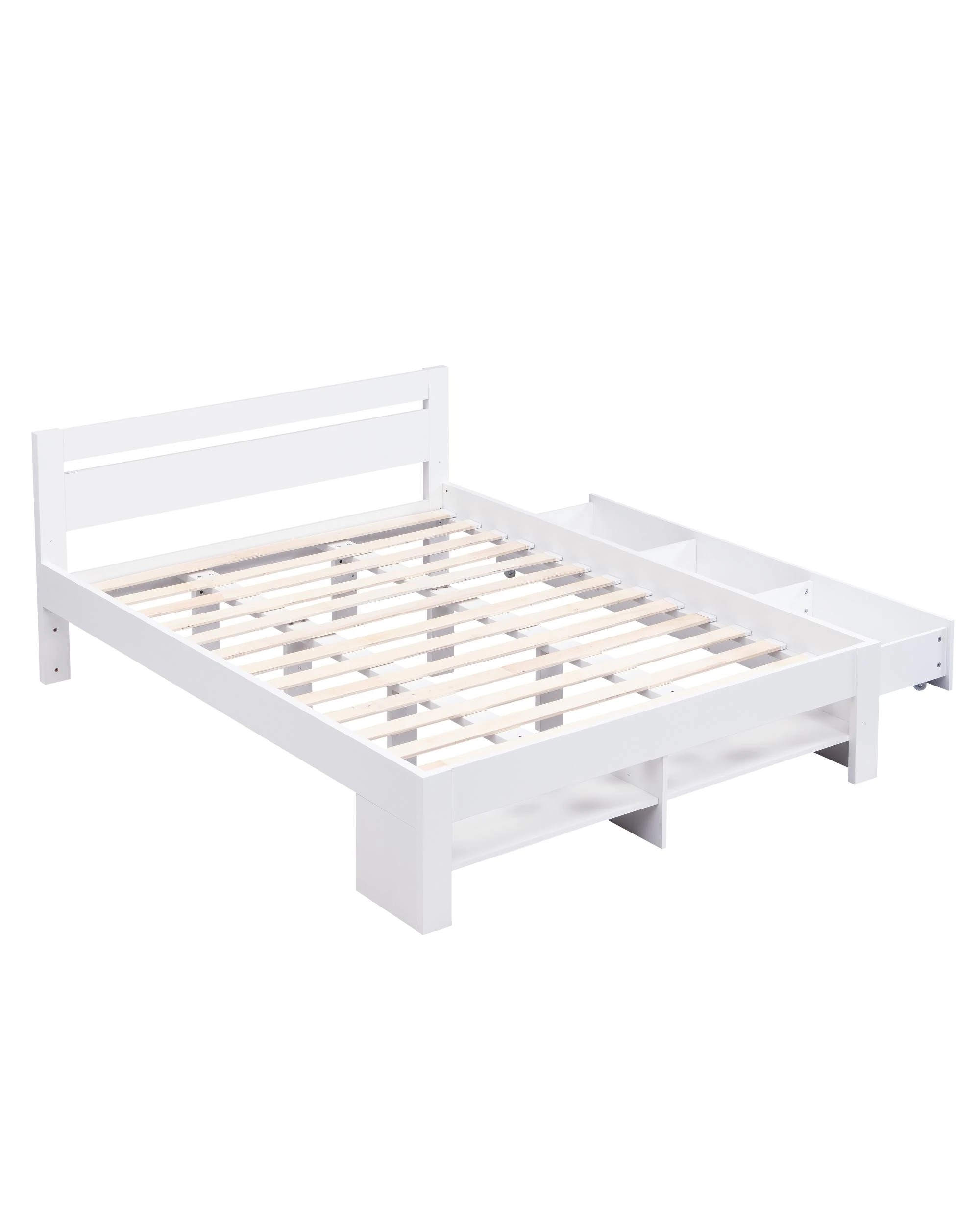 8 Kodu Bed Frame with Open Shelving and Pull Out Storage Double Size - White, 8 of 10