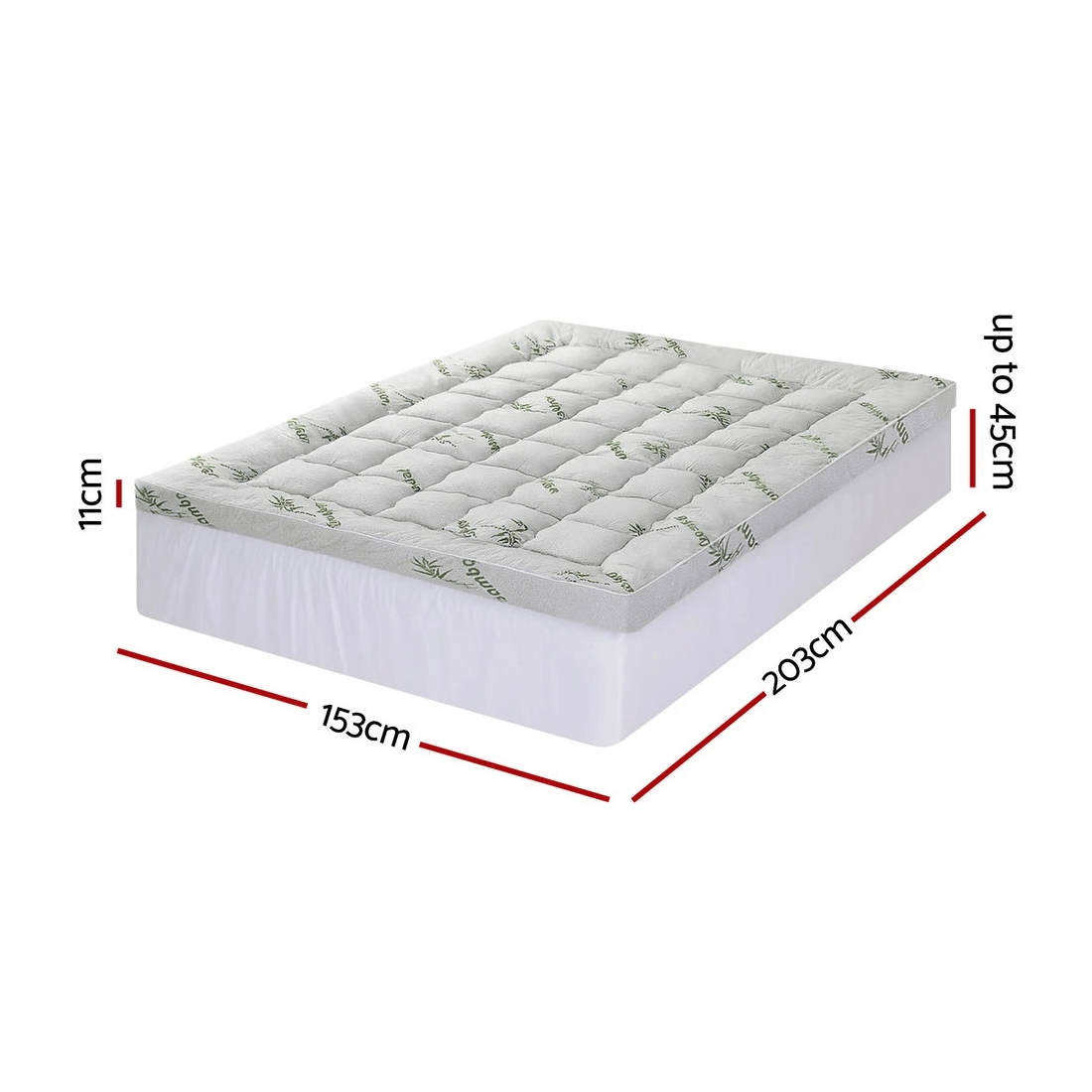 2 Giselle Mattress Topper 11cm Pillowtop toppers Bamboo Queen - White, 2 of 7