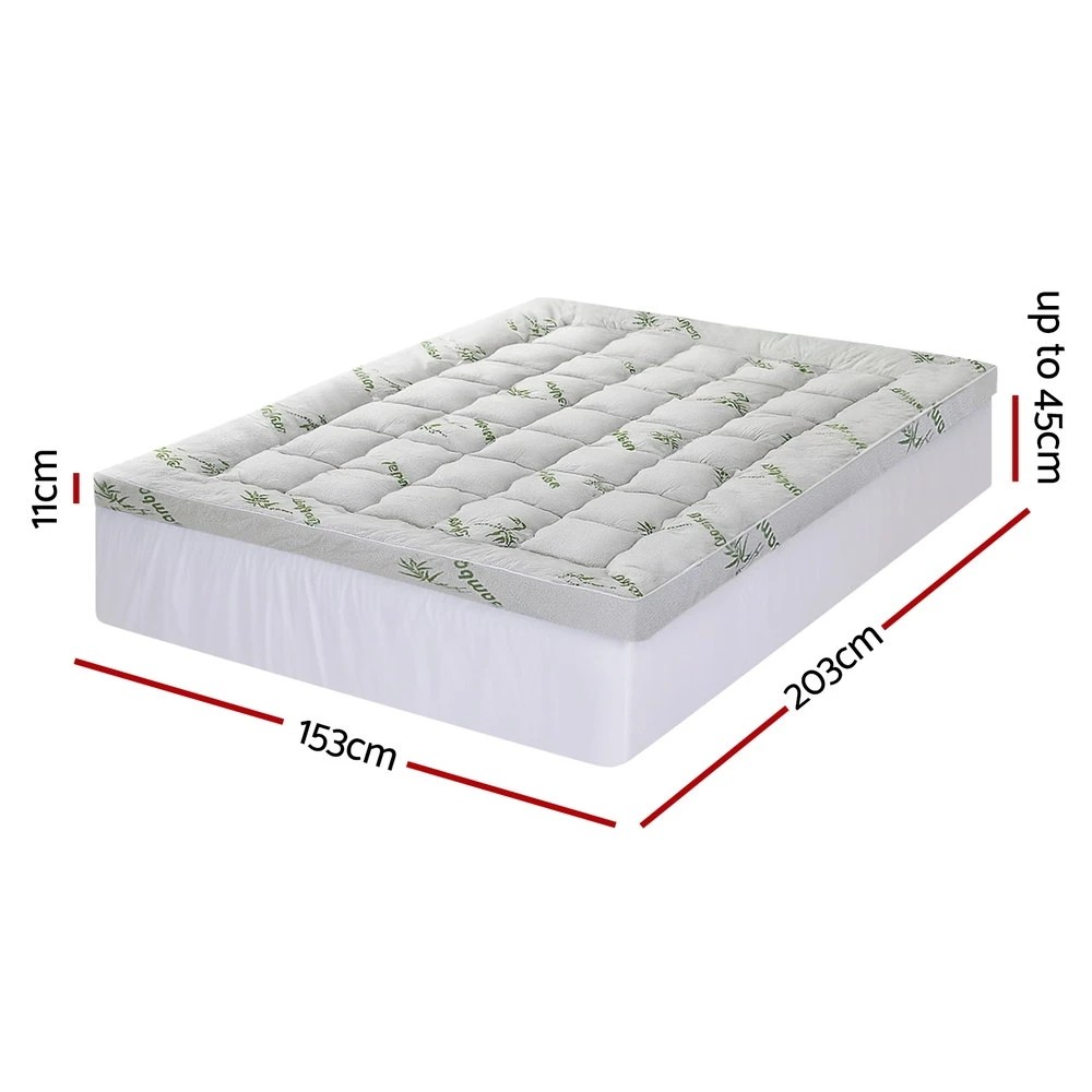 2 Giselle Mattress Topper 11cm Pillowtop toppers Bamboo Queen - White, 2 of 8