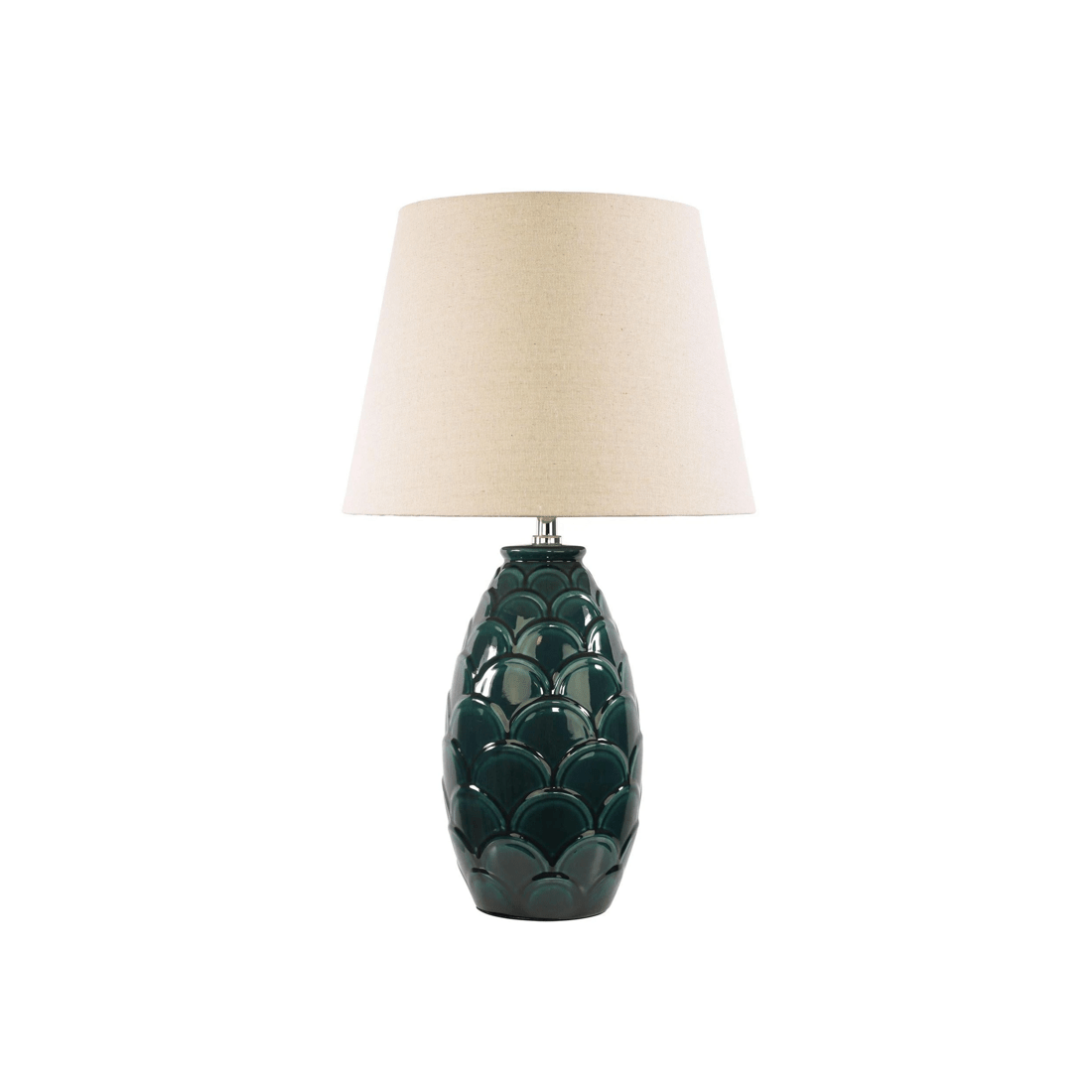 1 Oriel Lighting DELPHIN Textured Green Ceramic Table Lamp, 59 cm, Off-White Tapered Shade, E27 (60W max)
 - green, 1 of 2