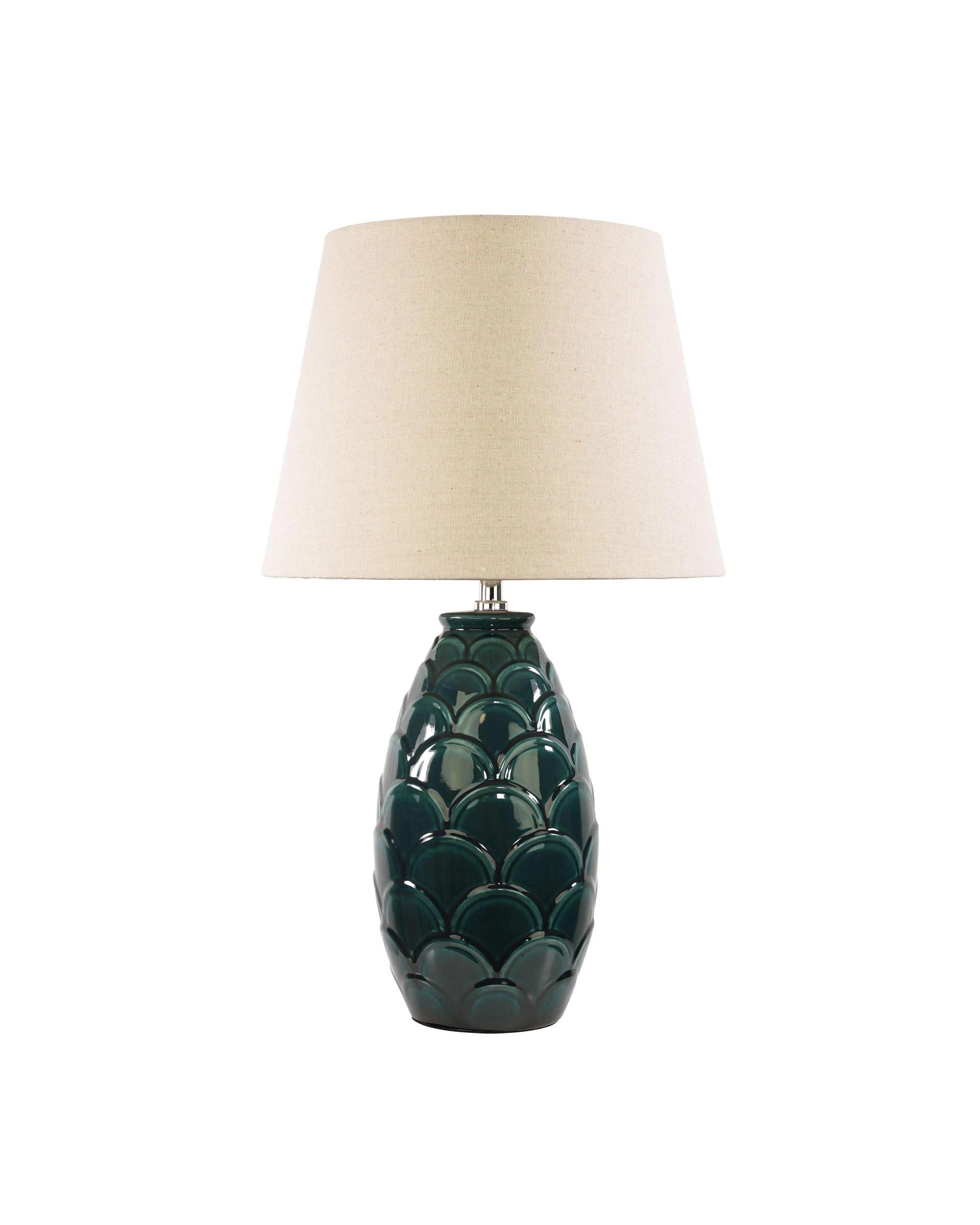 1 Oriel Lighting DELPHIN Textured Green Ceramic Table Lamp, 59 cm, Off-White Tapered Shade, E27 (60W max)
 - green, 1 of 2