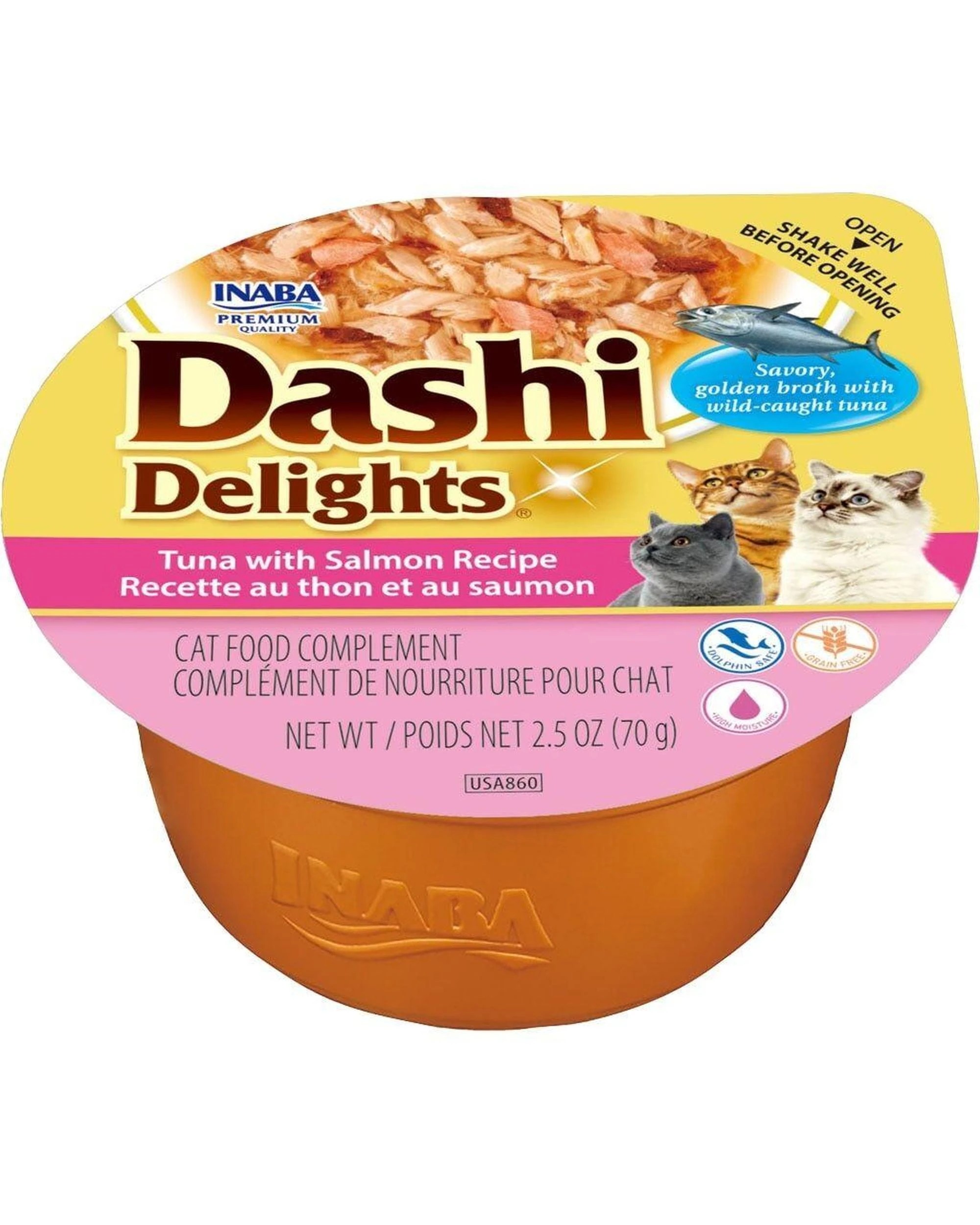 1 Inaba Dashi Delights Flakes in Broth Cat Food Topper Tuna with Salmon Recipe 56g, 1 of 1