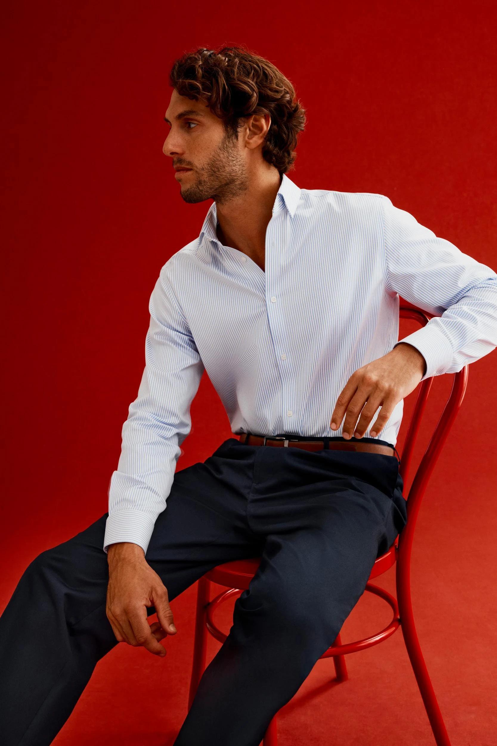 8 Preview Non Iron Long Sleeve Business Shirt BLUE / STRIPE, 8 of 9