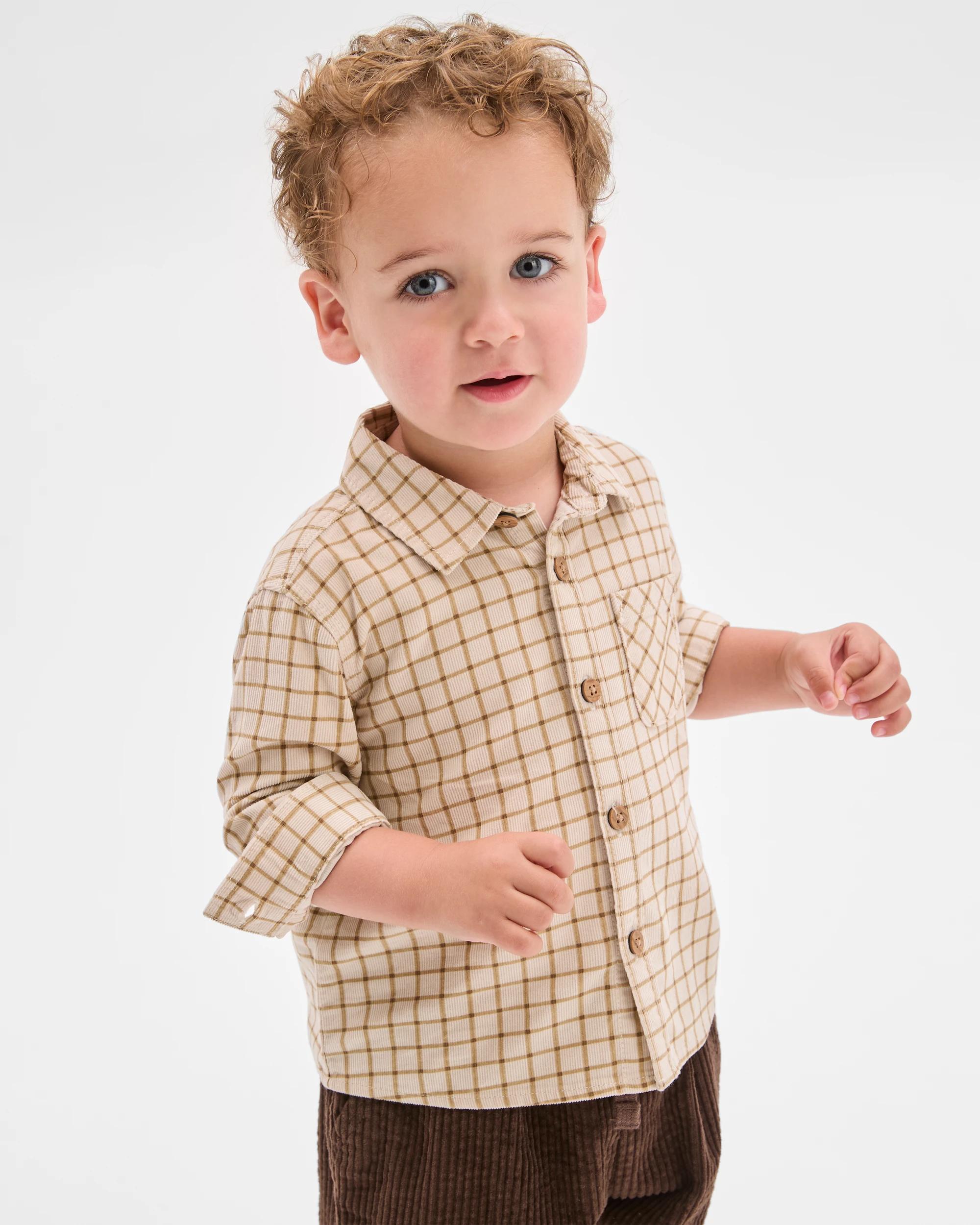 1 Target Baby Long Sleeve Corduroy Shirt BROWN CHECK, 1 of 4