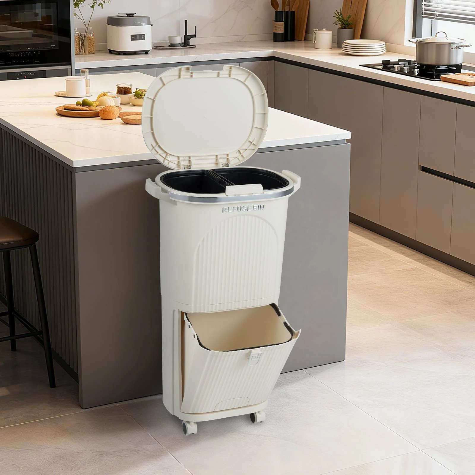 2 Costway 38L Kitchen Trash Can 2-Layer Sorting Rubbish Bin, 2 of 3