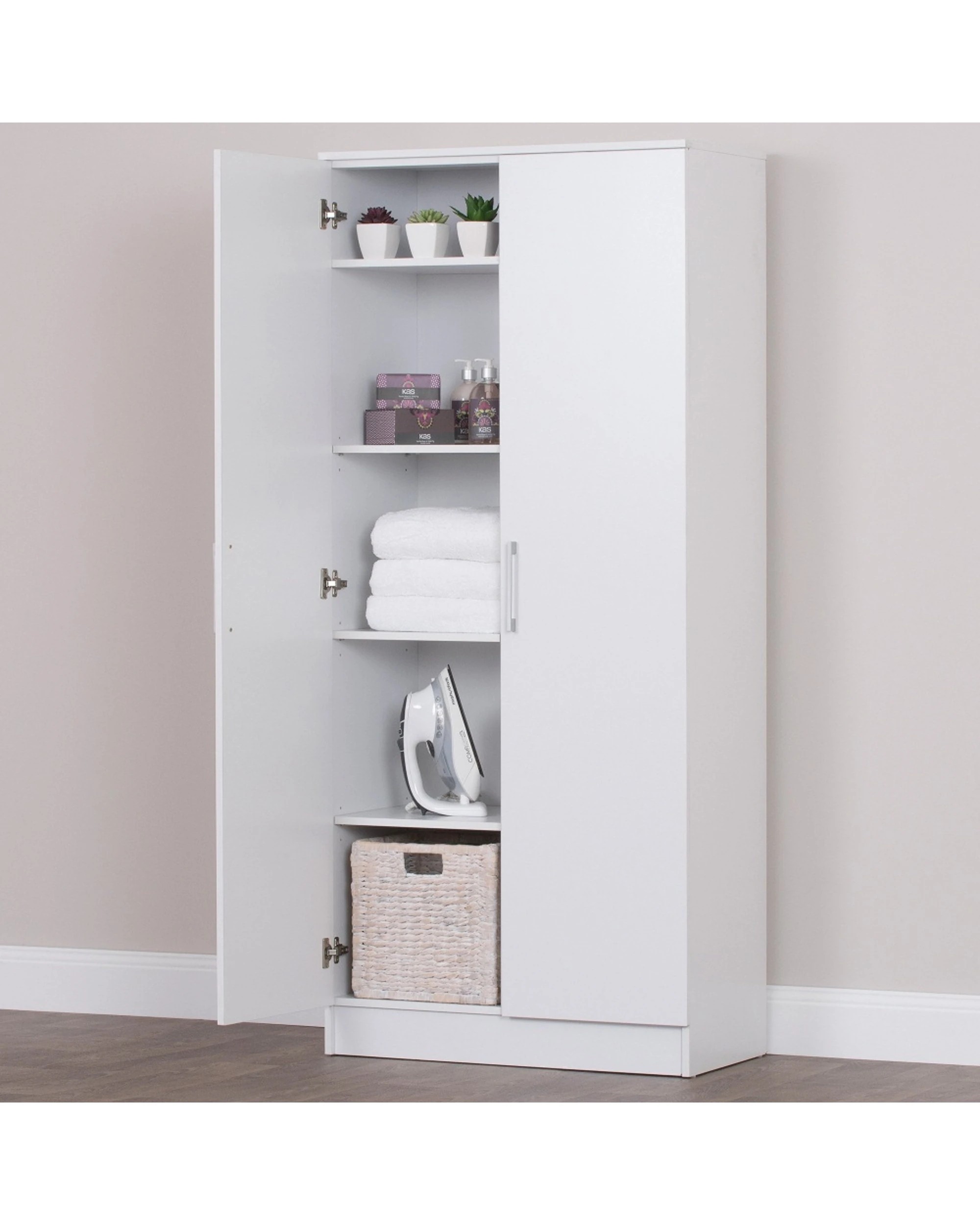 6 Alpine Bay Multipurpose Broom Cupboard 2 Door Storage Shelves Unit - White, 6 of 7