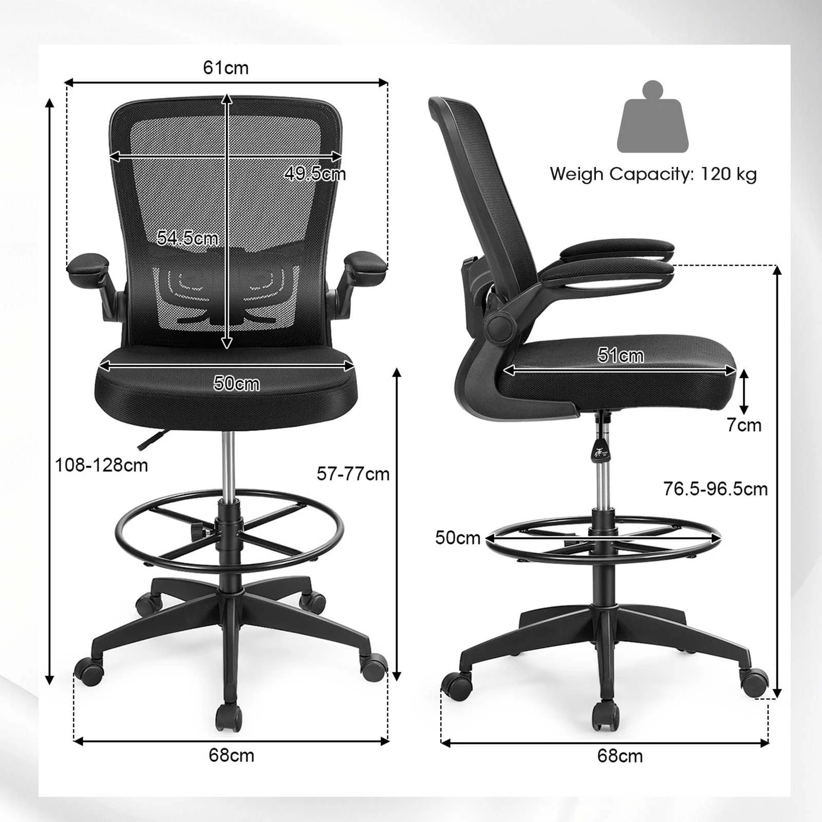 7 Costway Swivel Ergonomic Office Chair Mesh Drafting Chair Computer Chair, 7 of 7