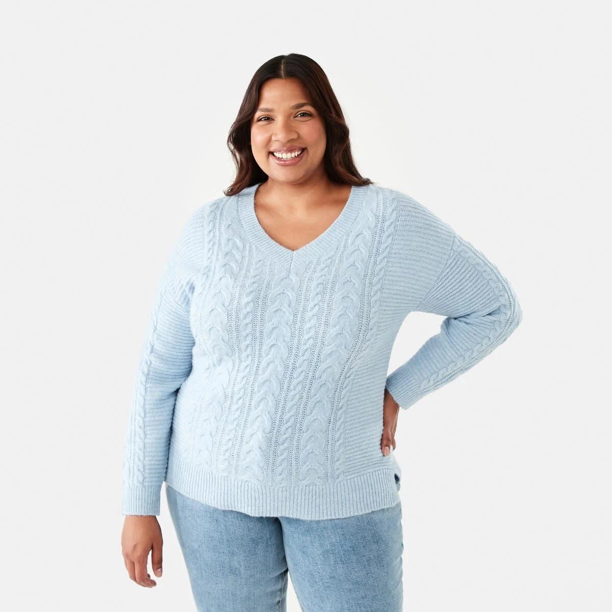 1 Curve Cable V-Neck Jumper Skyway Mrl, 1 of 6