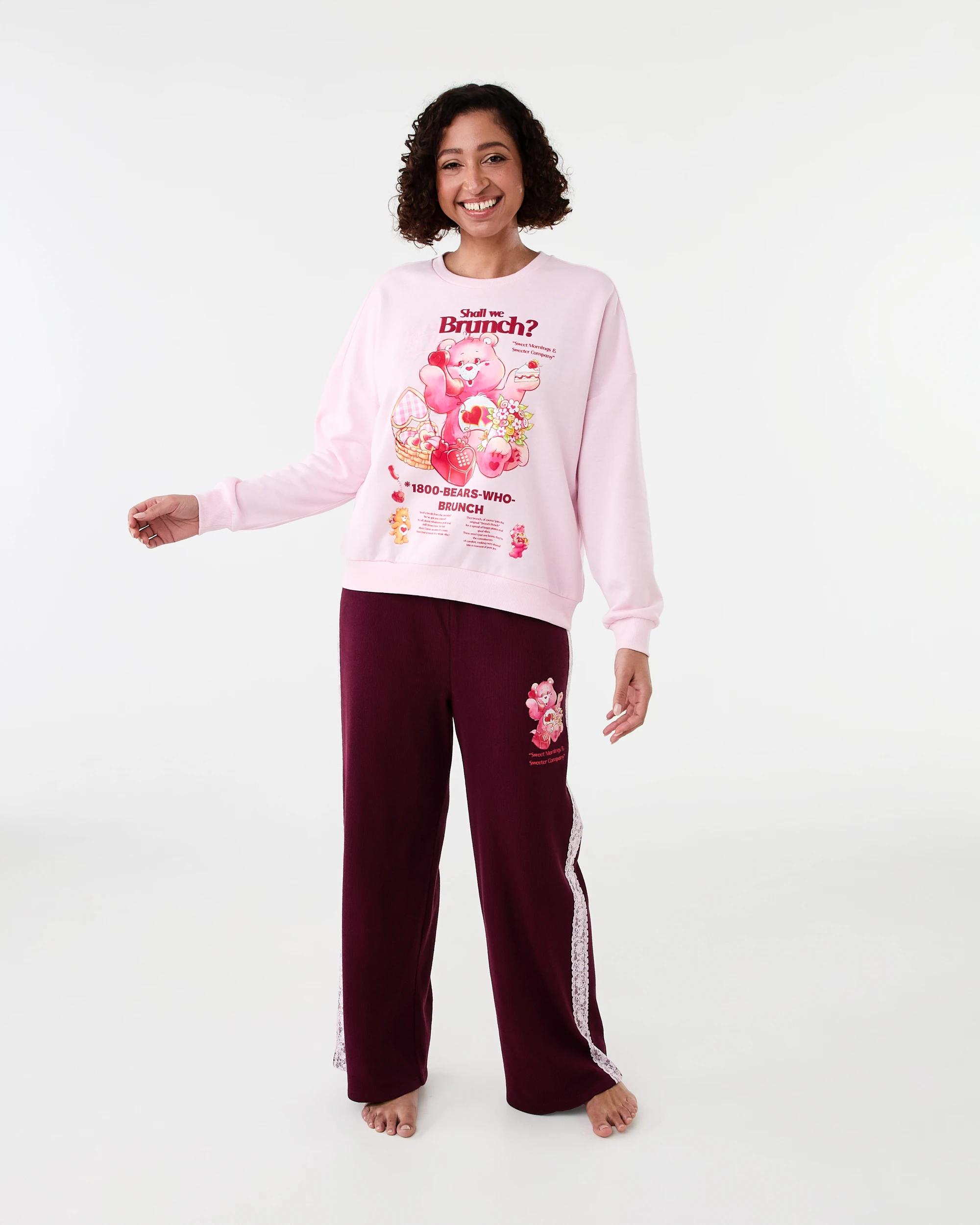 1 Care Bears License Sweat Top and Waffle Pants Pyjama Set Cb Brunch, 1 of 8
