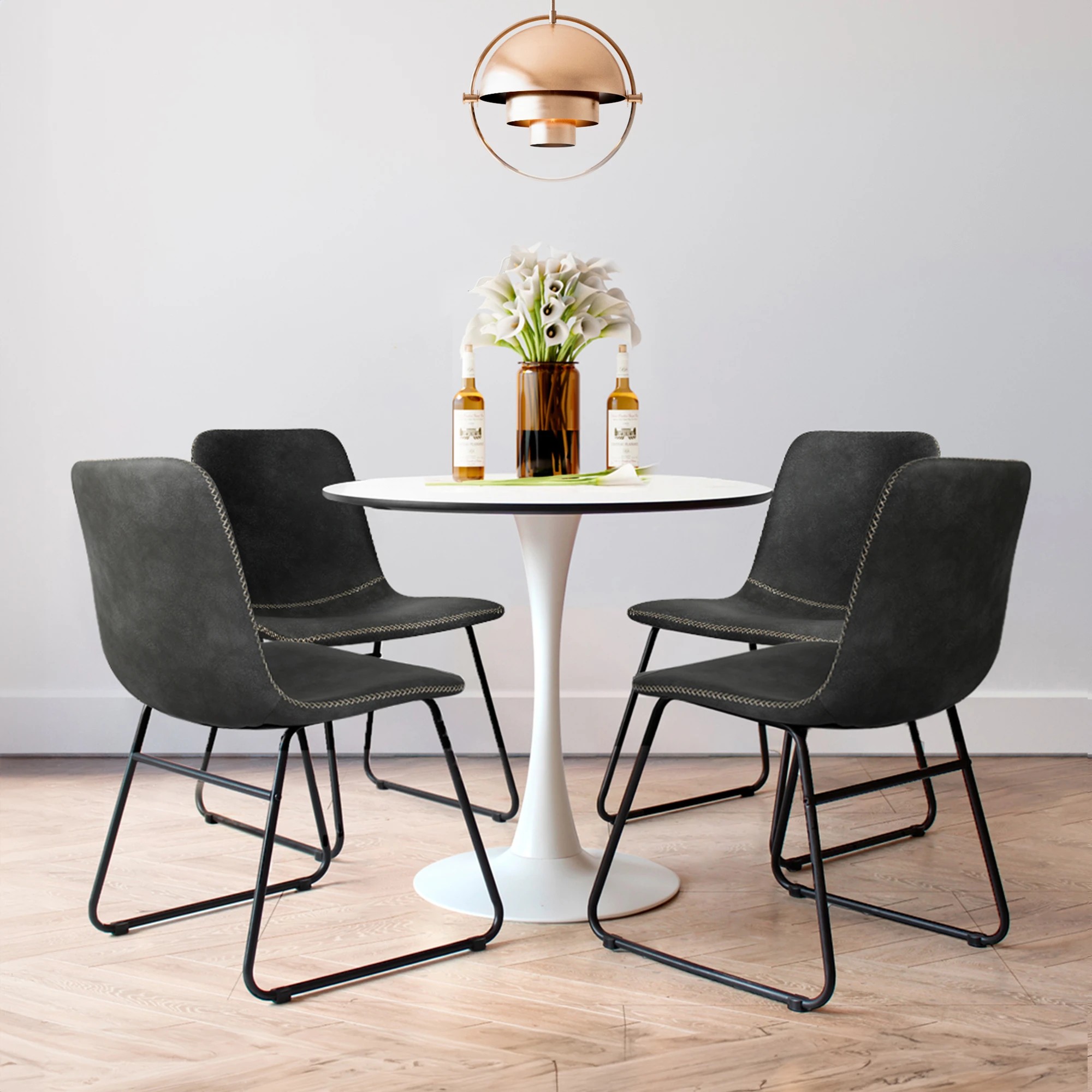 7 Levede 8x Dining Chairs PU Leather - Black - Black, 7 of 8