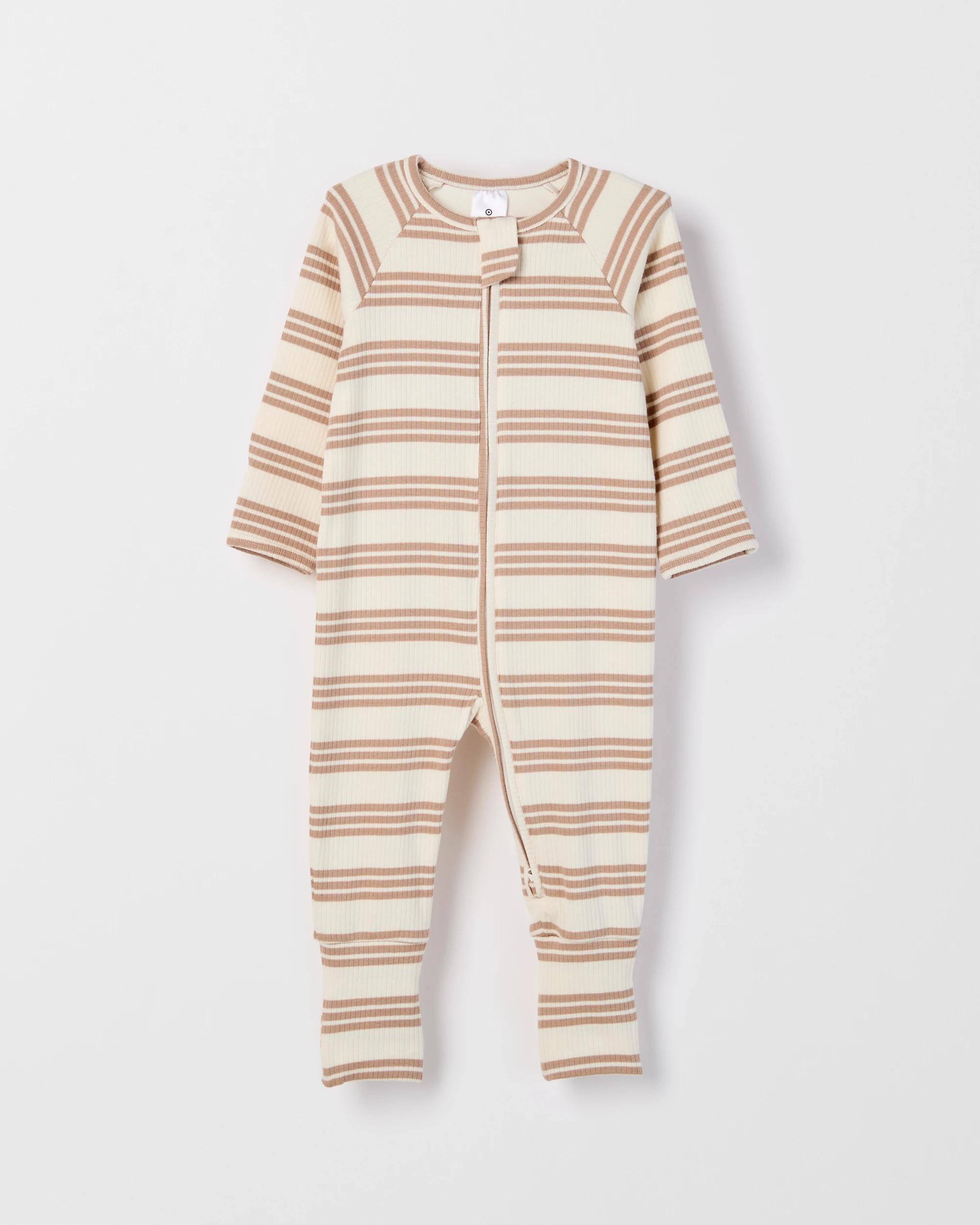 1 Target Baby Baby Organic Cotton Rib Zip Footless Coverall TAUPE STRIPE, 1 of 2