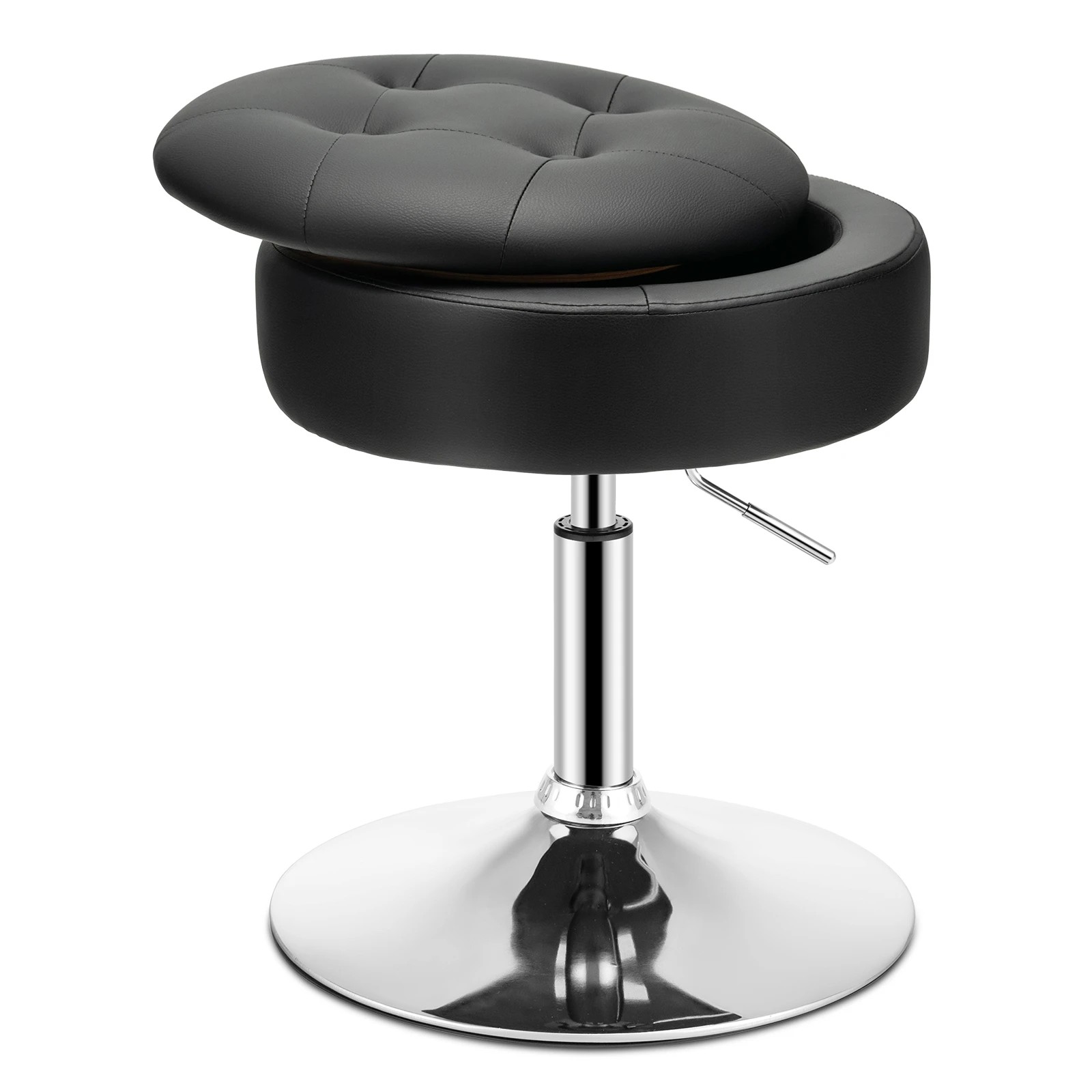 1 Costway Swivel Stool PU Leather w/Flipped Lid Storage Makeup Dressing Chair Side Table - Black, 1 of 4