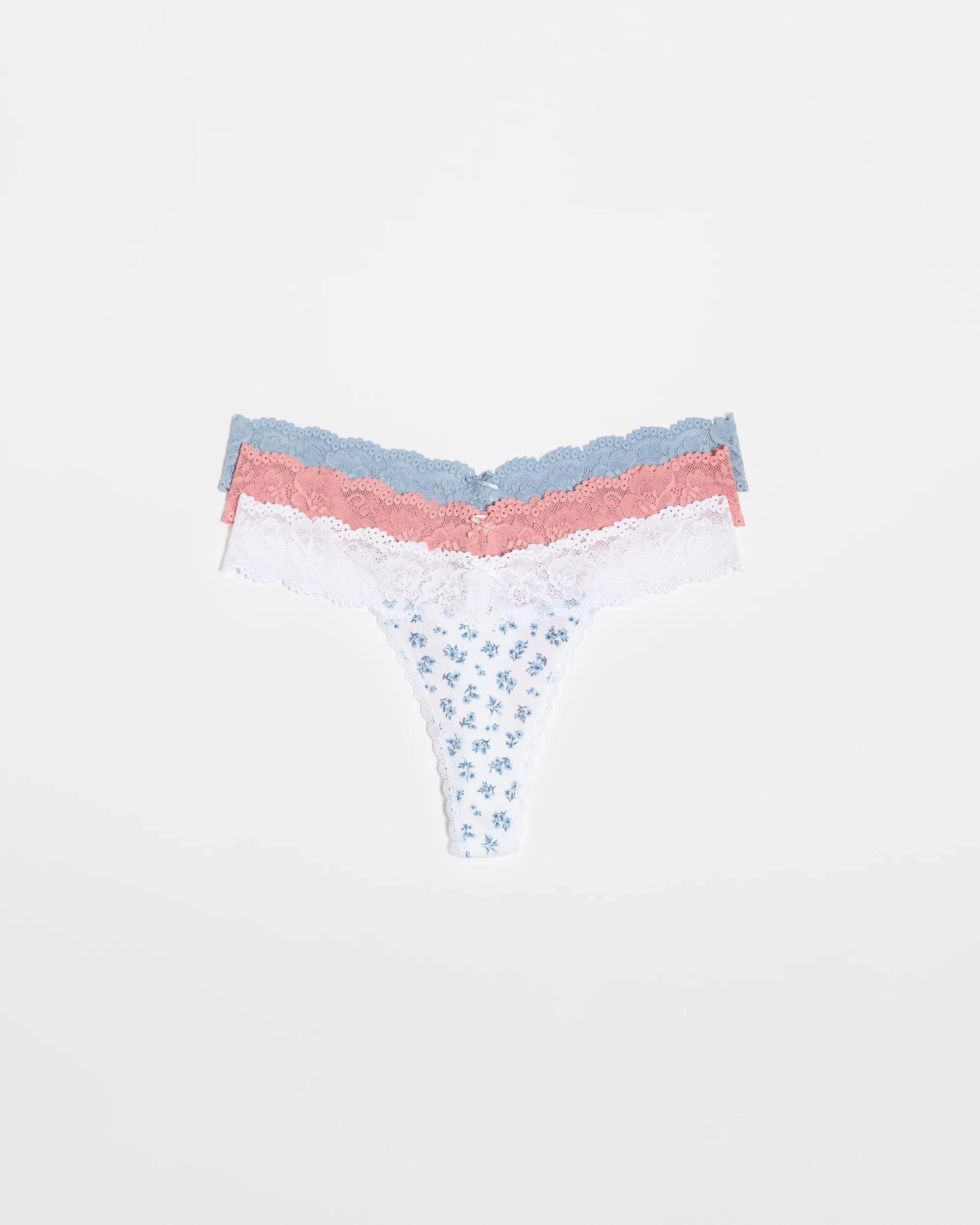 1 Target Australian Cotton & Lace Womens G-String Briefs 3 Pack BLUE DITSY FLORAL/PINK/BLUE, 1 of 3