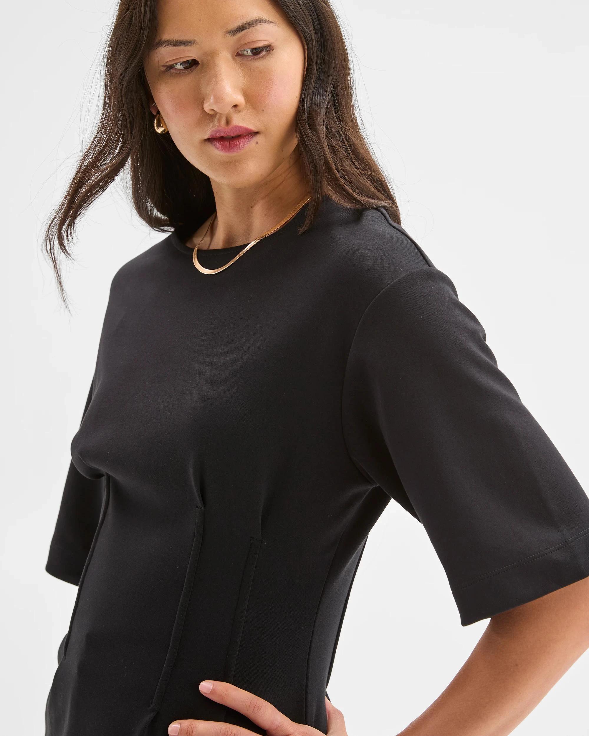 4 Preview Australian Cotton Blend Short Sleeve Knit Waisted Top BLACK, 4 of 9