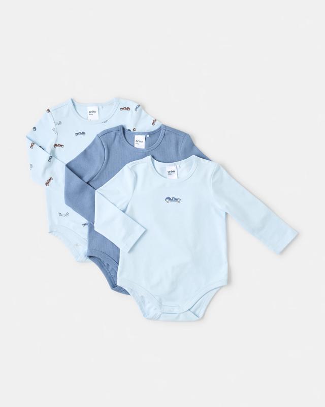 3 Pack Cotton Long Sleeve Bodys