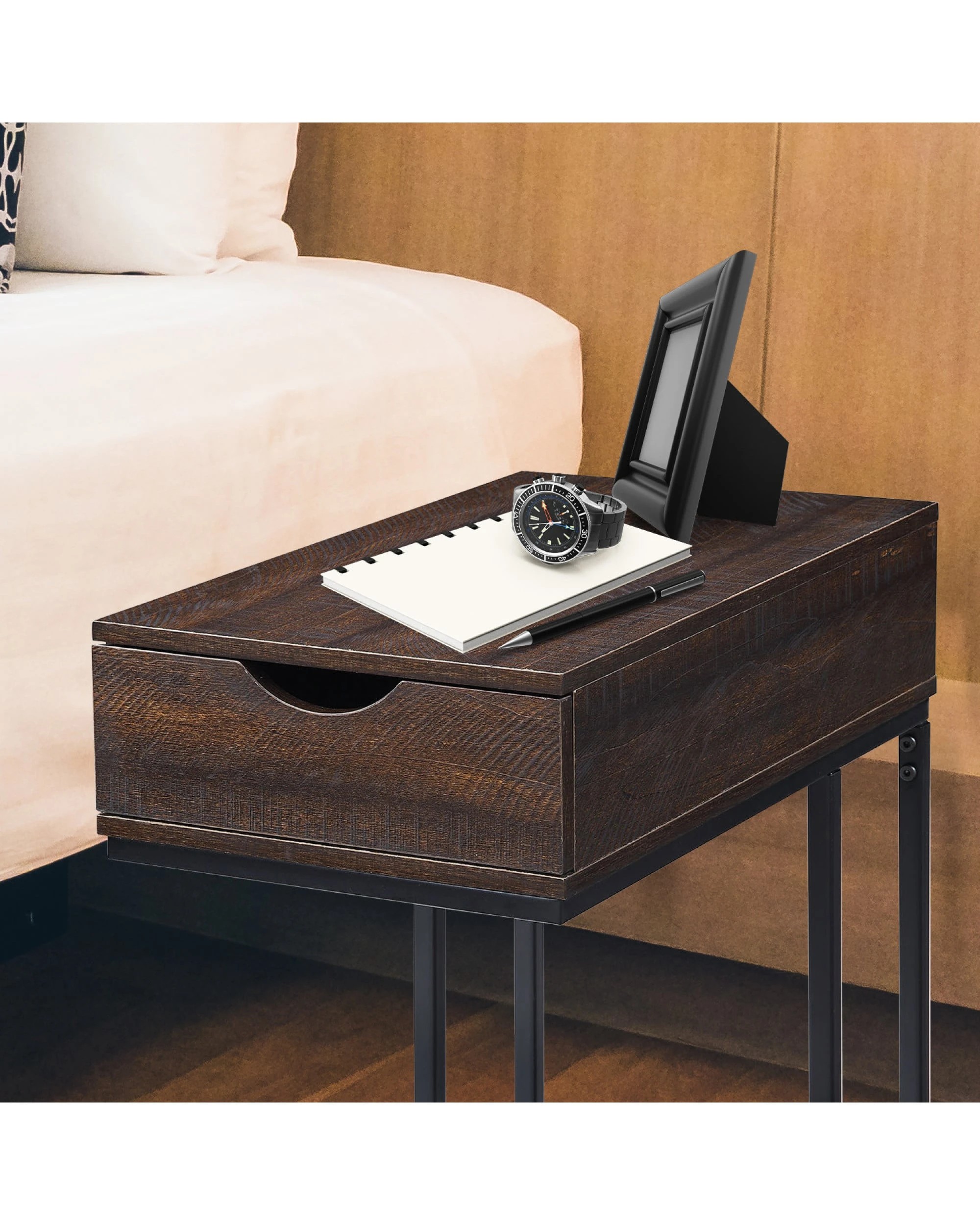 8 Sarantino C-Shaped Drawer Side Table Night Stand Metal Base, 8 of 10