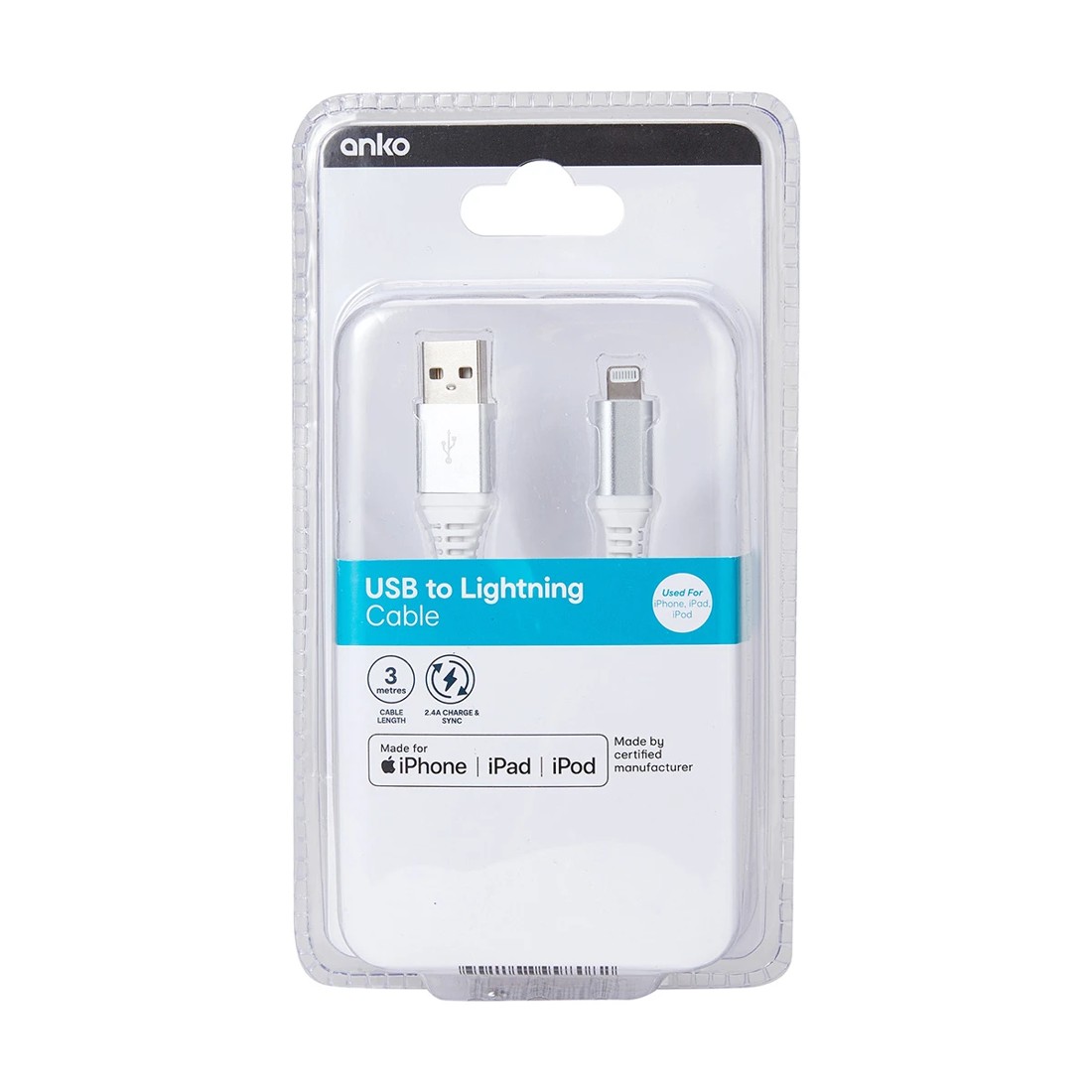 4 USB to Lightning Cable - 3m, White, 4 of 4