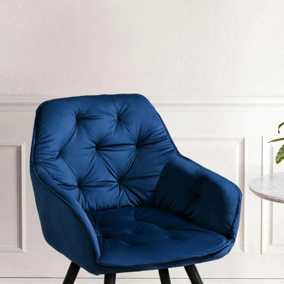5 Artiss Dining Chairs Set of 4 Velvet Diamond Tufted Armchair - Blue, 5 of 6