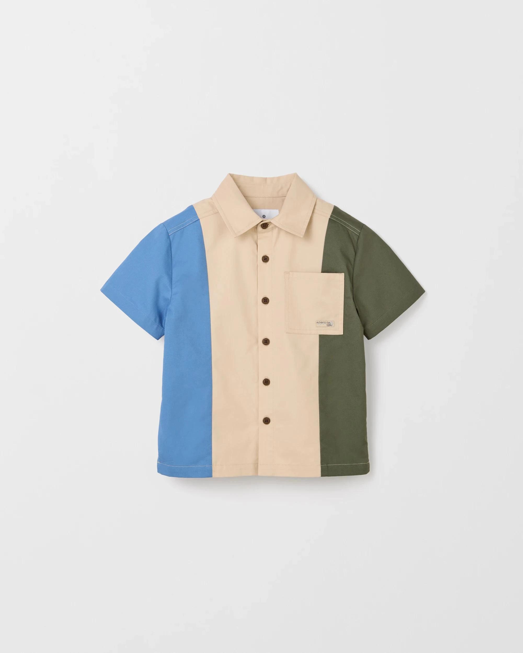 1 Target Kids Australian Cotton Short Sleeve Twill Splice Shirt LIGHT MOCHA, 1 of 2