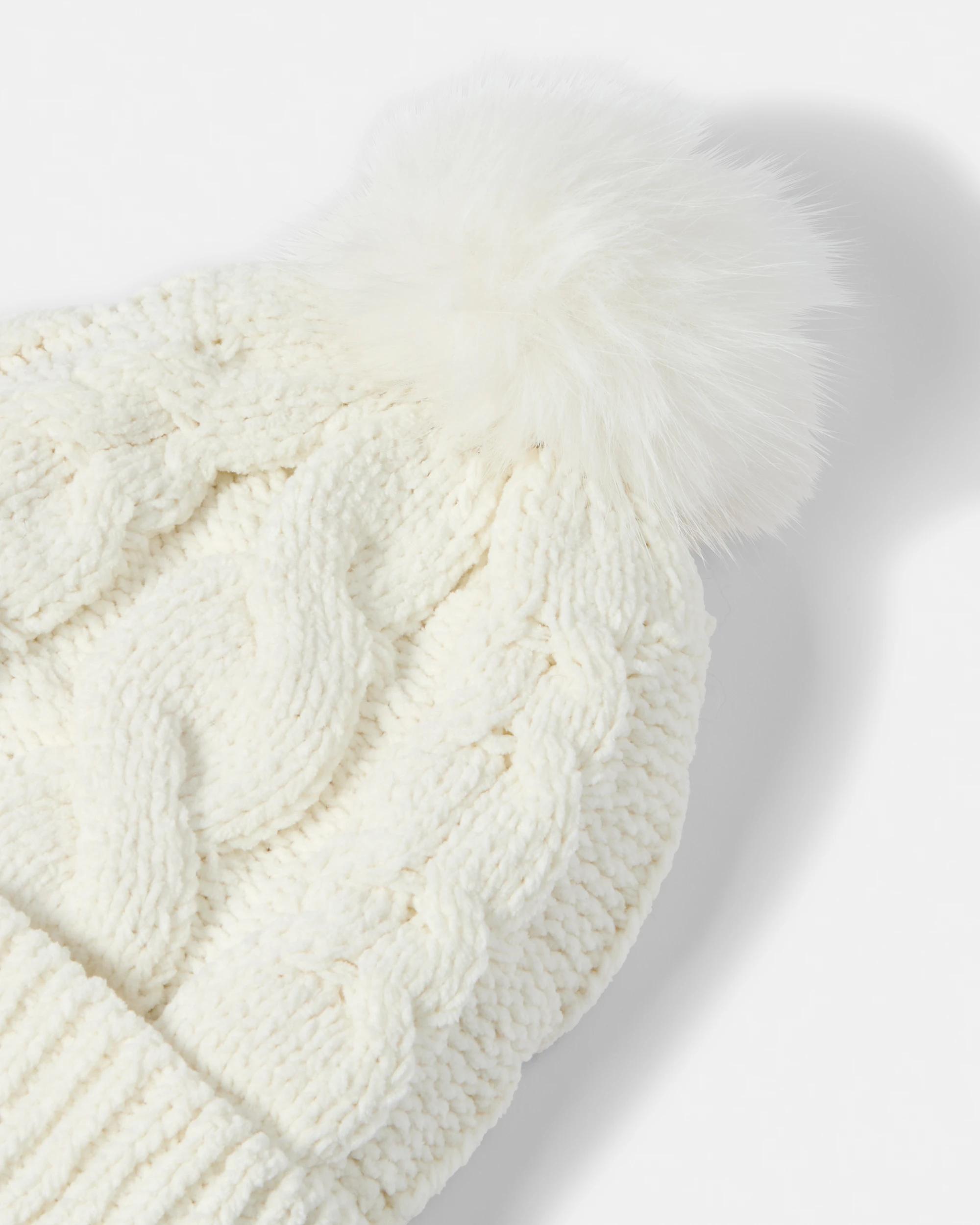 3 Chunky Cable Knit Beanie Cld White, 3 of 3