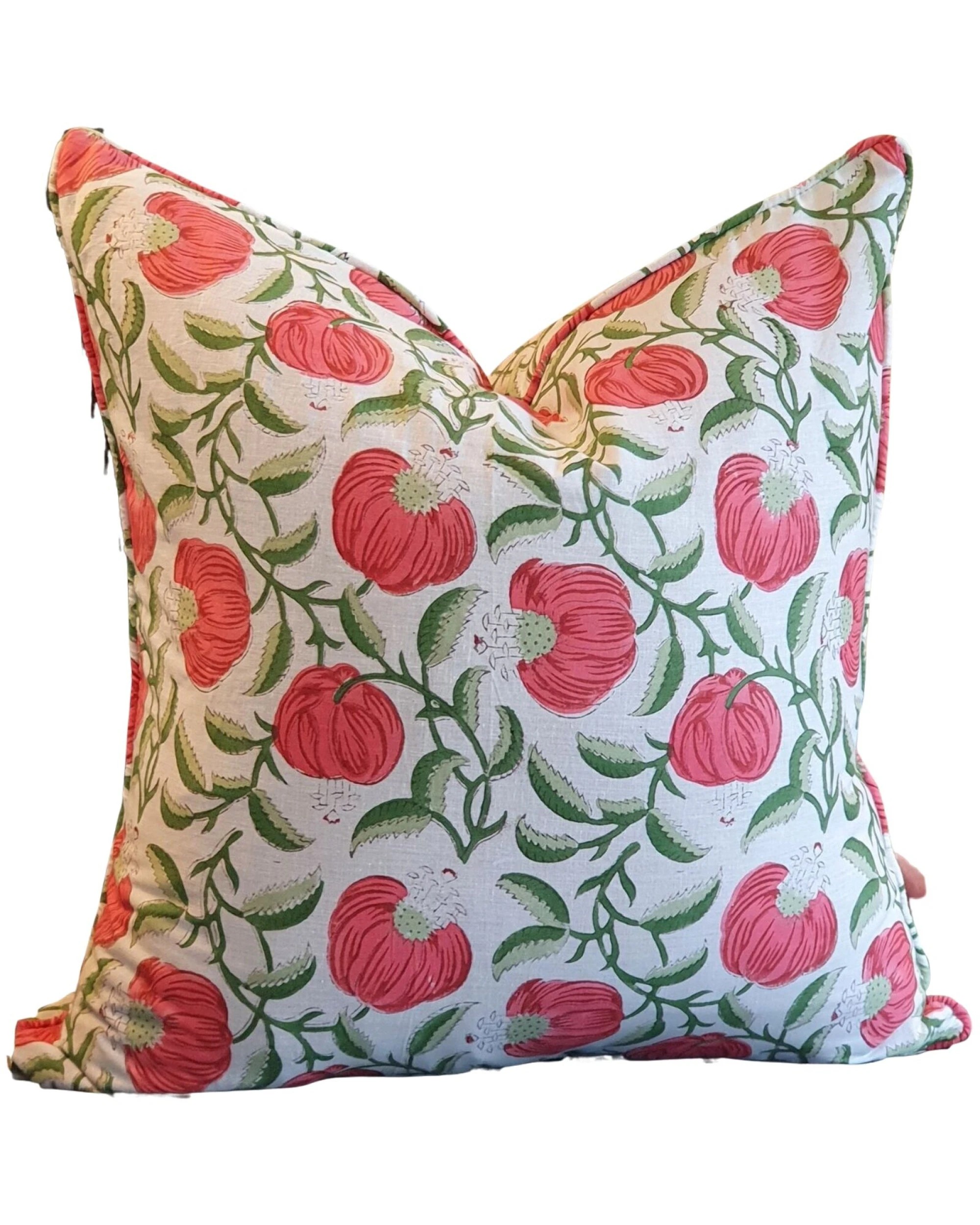 1 Kolka Pomegranate Soft Cotton Voile Decorative Hand Block-Printed Cushion - Ruby, 1 of 2