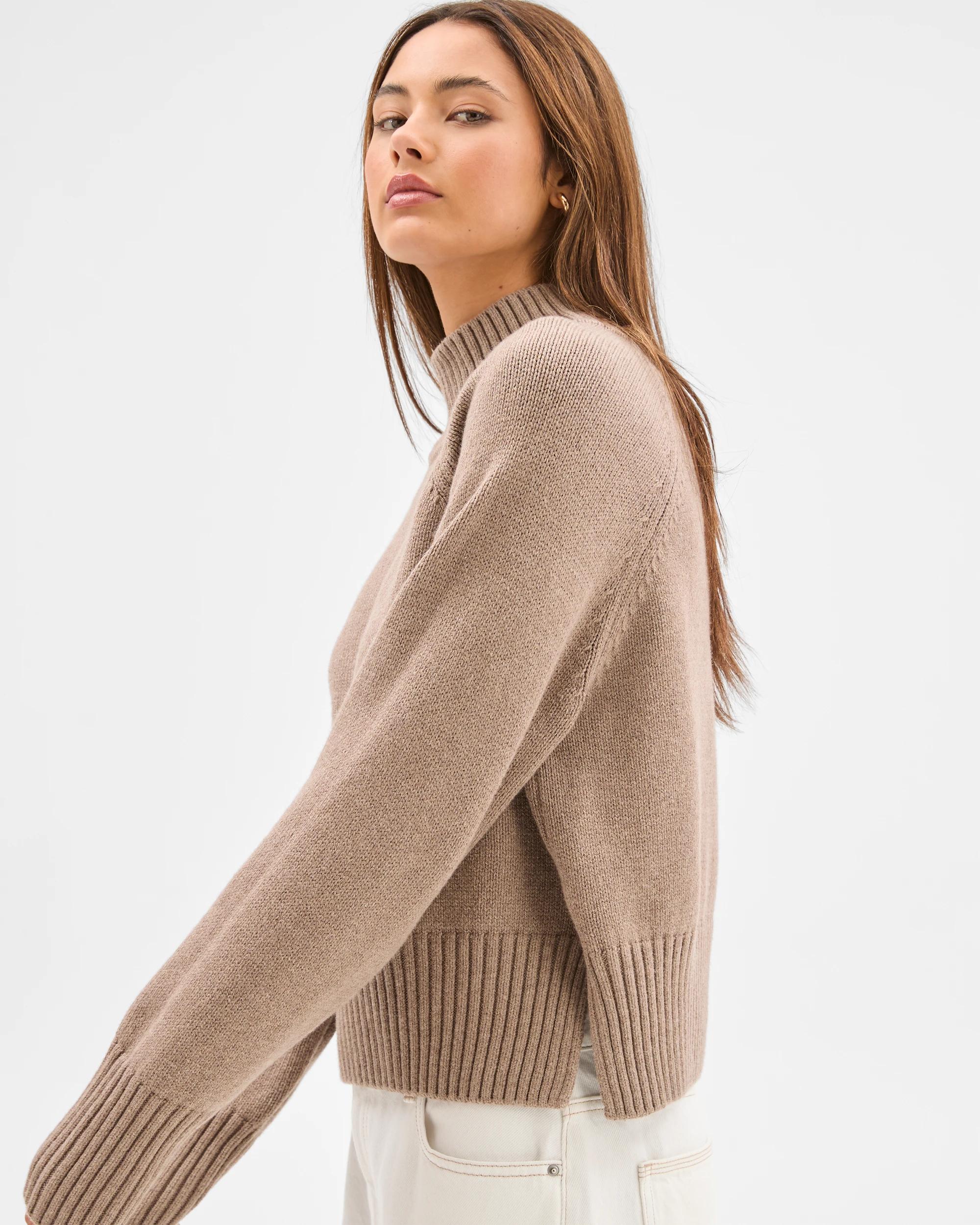 4 Lily Loves Australian Cotton Blend High Neck Knit Jumper COCOA MARLE, 4 of 6