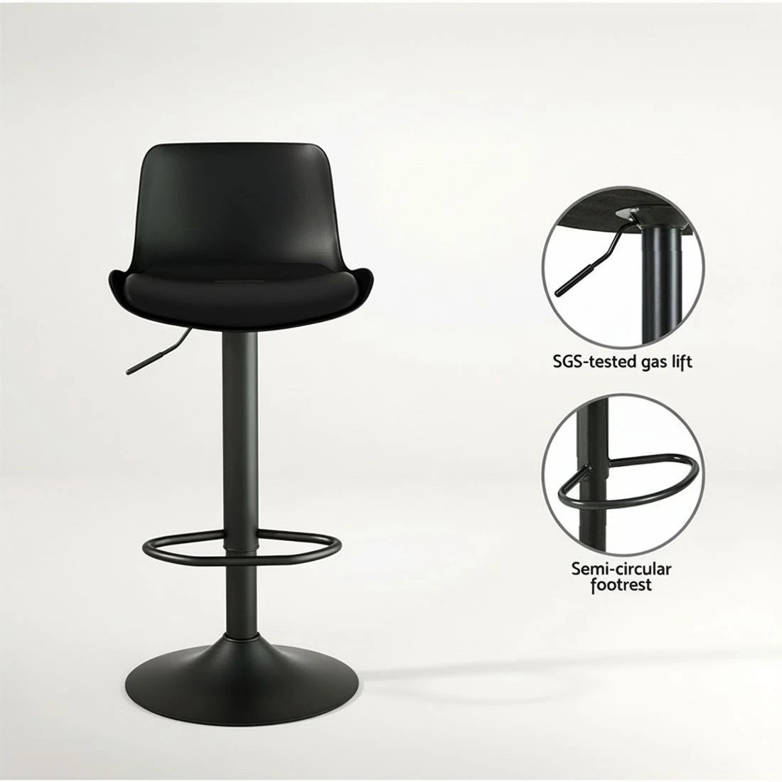 4 Artiss 4x Bar Stools Padded Seat Gas Lift - Black, 4 of 5