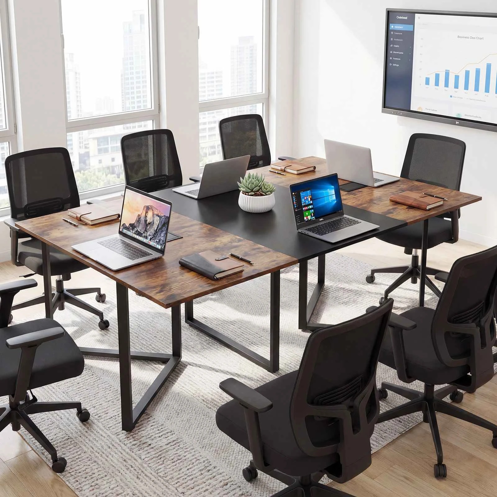 2 Costway 1.8M Conference Table for 6-8 People Meeting Table w/2 Cable Grommet, 2 of 6