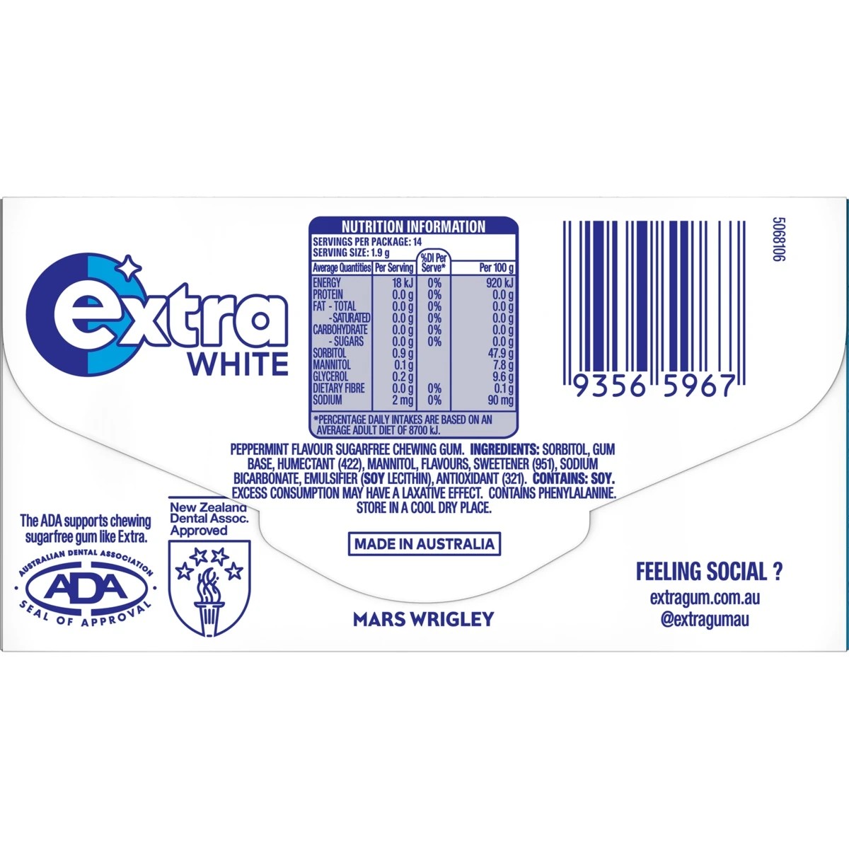 2 14 Piece Wrigley's Extra White Peppermint Gum 27g, 2 of 5