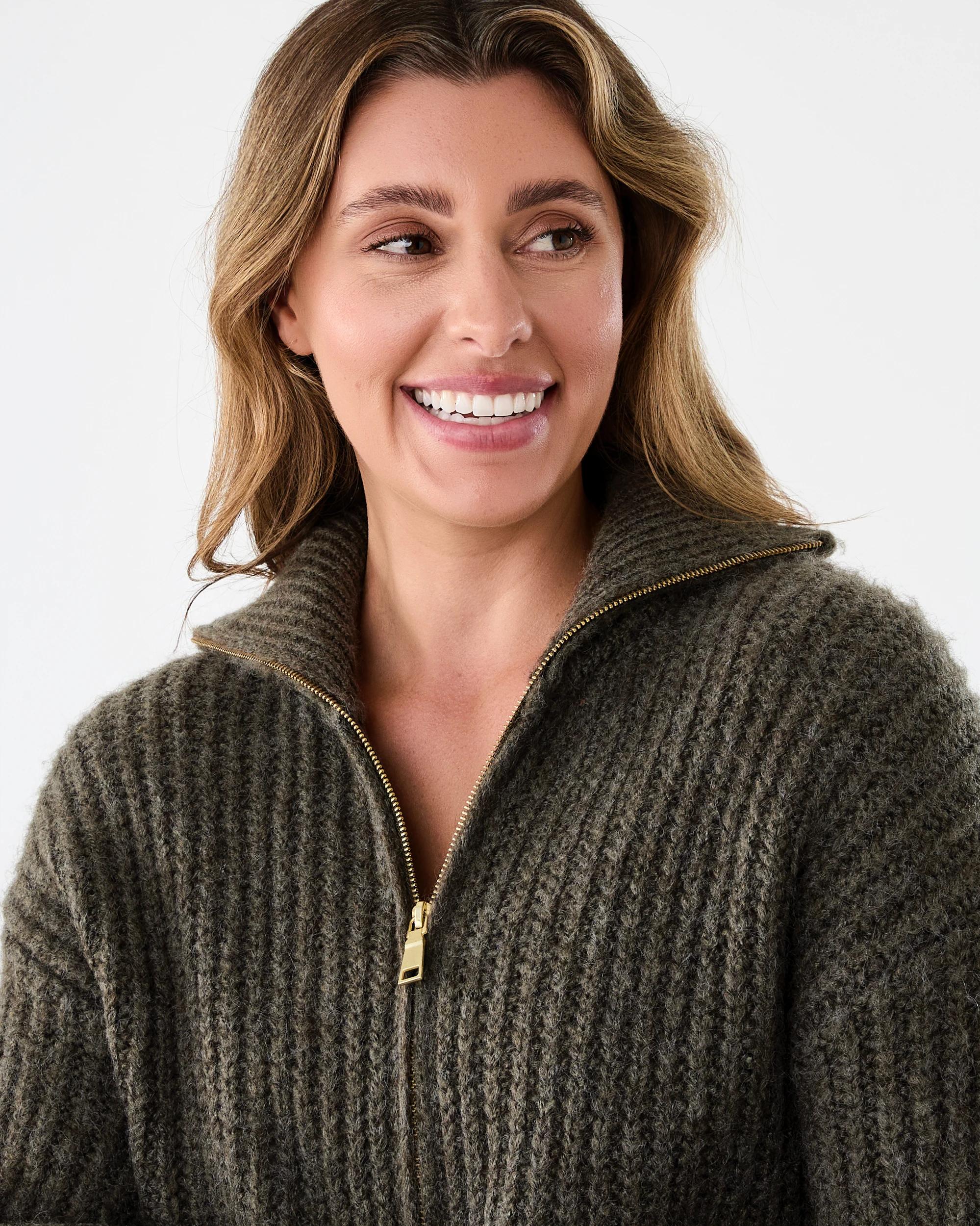 5 Fisherman Rib Knit Bomber Deep Olive, 5 of 8