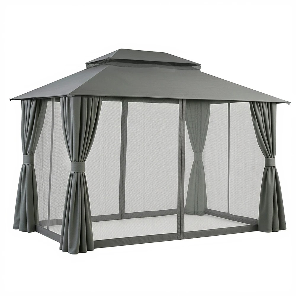 1 Instahut Gazebo 3x4m Canopy Outdoor Steel Frame Patio Tent Curtains Marquee - Grey - Grey, 1 of 7