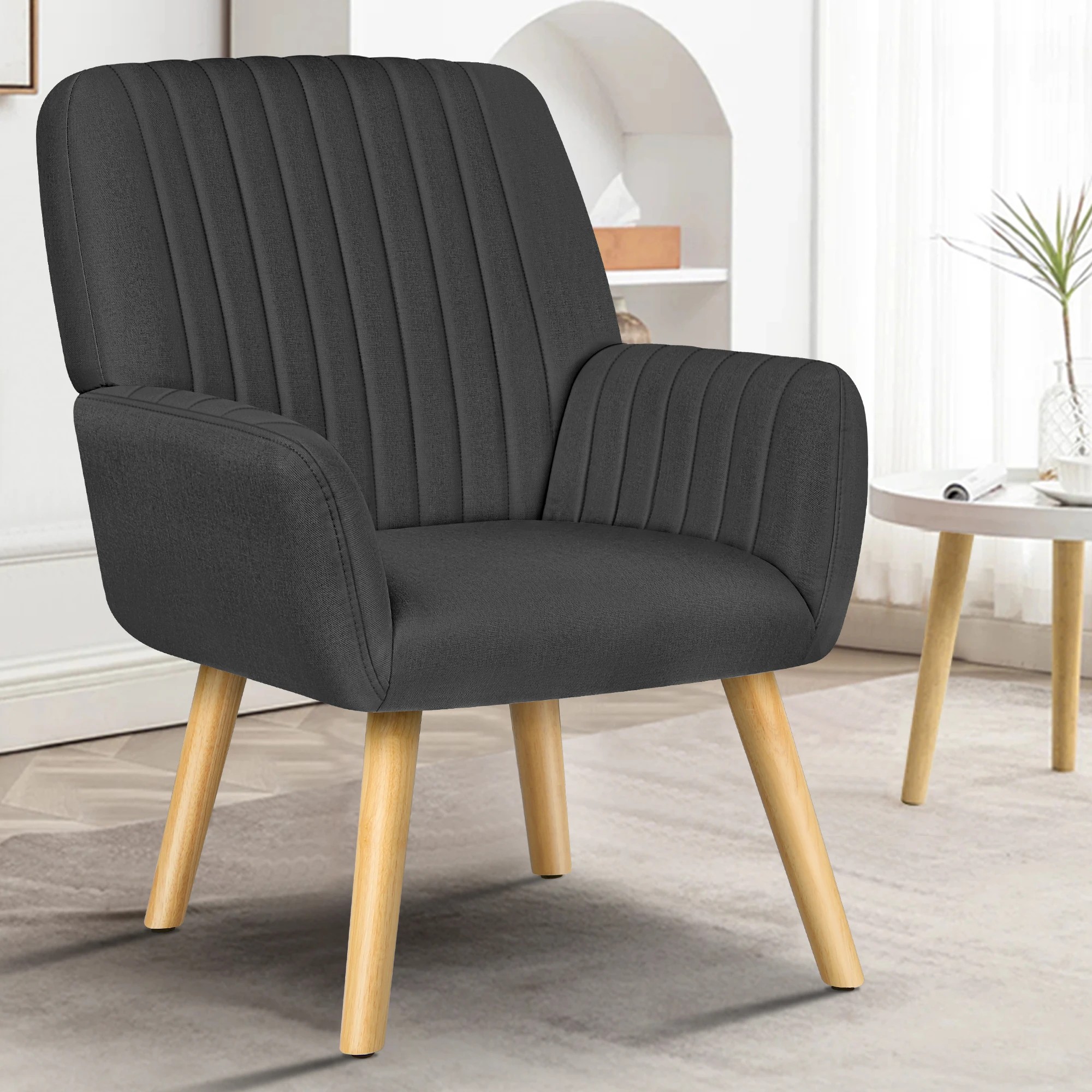 2 Alfordson Armchair Lounge Chair Upholstered Accent Chair Sofa Couch Fabric - Dark Grey, 2 of 9