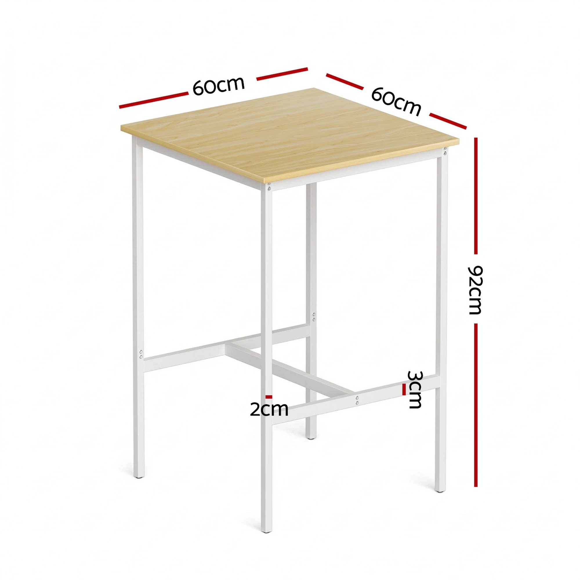 2 Artiss Bar Table Counter Kitchen Dining Desk Pub 60x92cm Square - Natural, 2 of 9