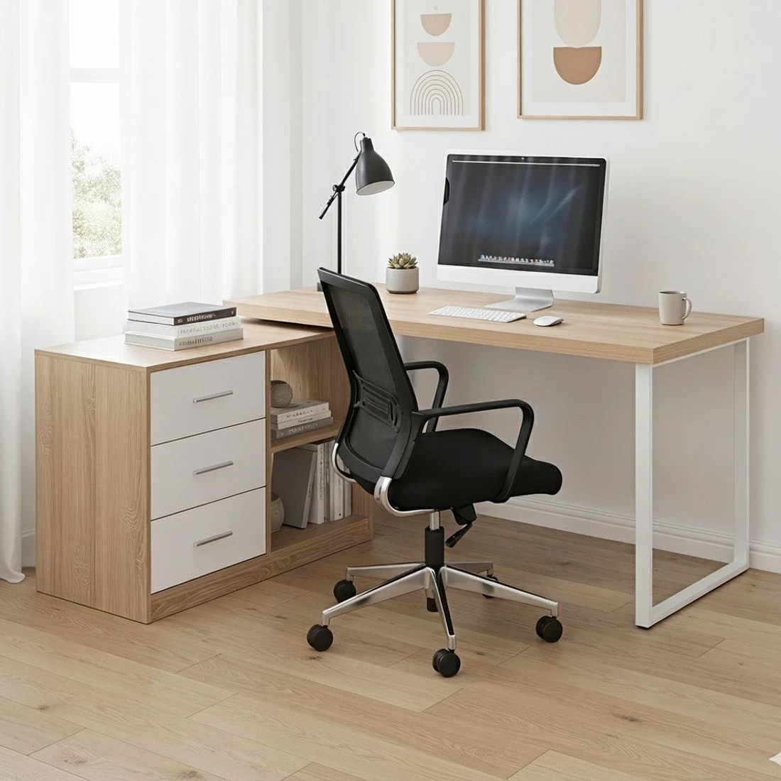 3 Artiss Computer Desk Swivelling L shape Home Office Storage Cabinet - Multi, 3 of 7