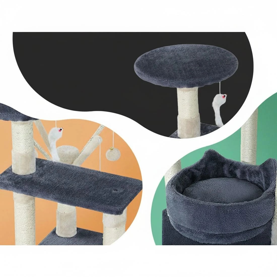 4 i.Pet Cat Tree 110cm Tower Scratching Post Scratcher Wood Condo House Bed Toys - Multi, 4 of 5