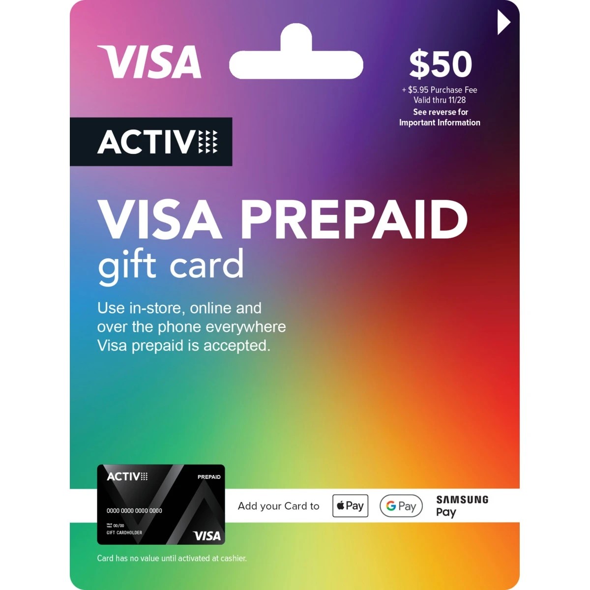 1 Activ VISA Rainbow $50 Prepaid Gift Card