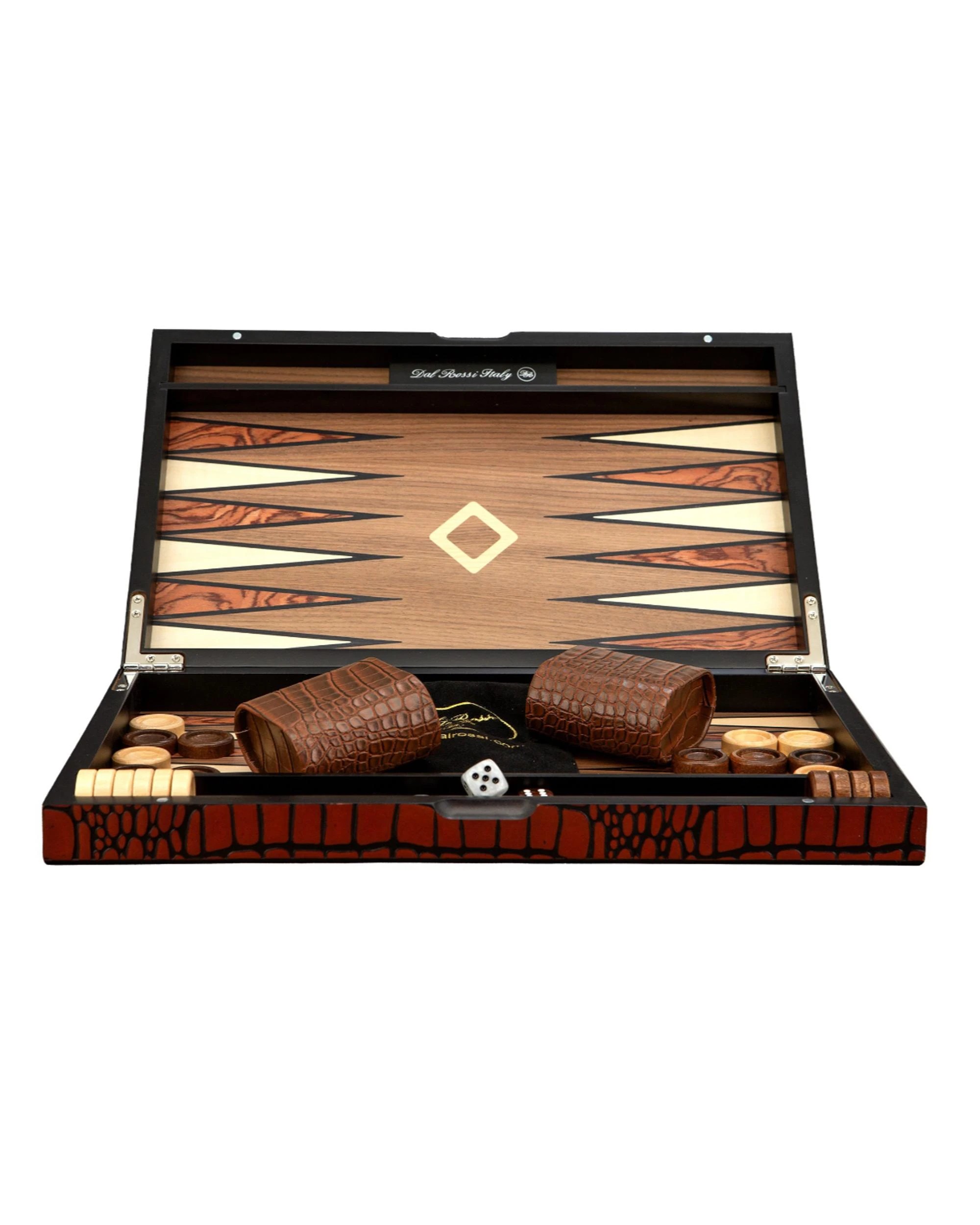 1 Dal Rossi Italy 15 inch Backgammon Wooden Crocodile Engraved Design Light Tan, 1 of 3