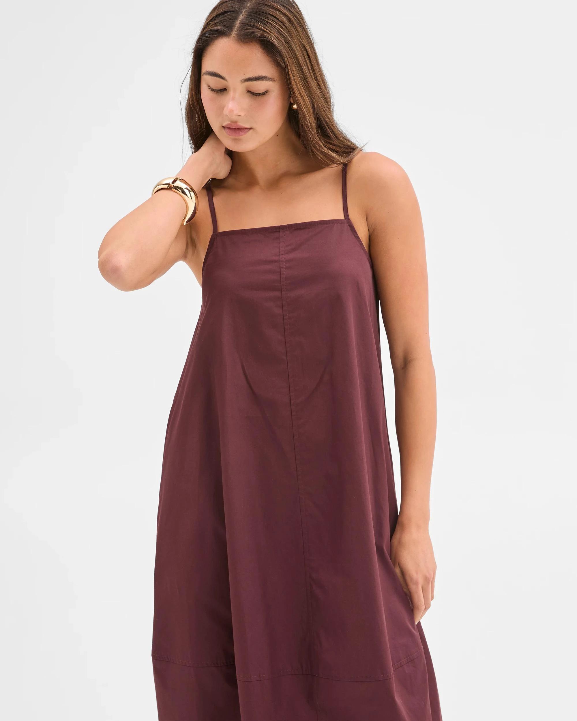 4 Lily Loves Australian Cotton Cocoon Midi Dress BURGUNDY ROUGE, 4 of 7