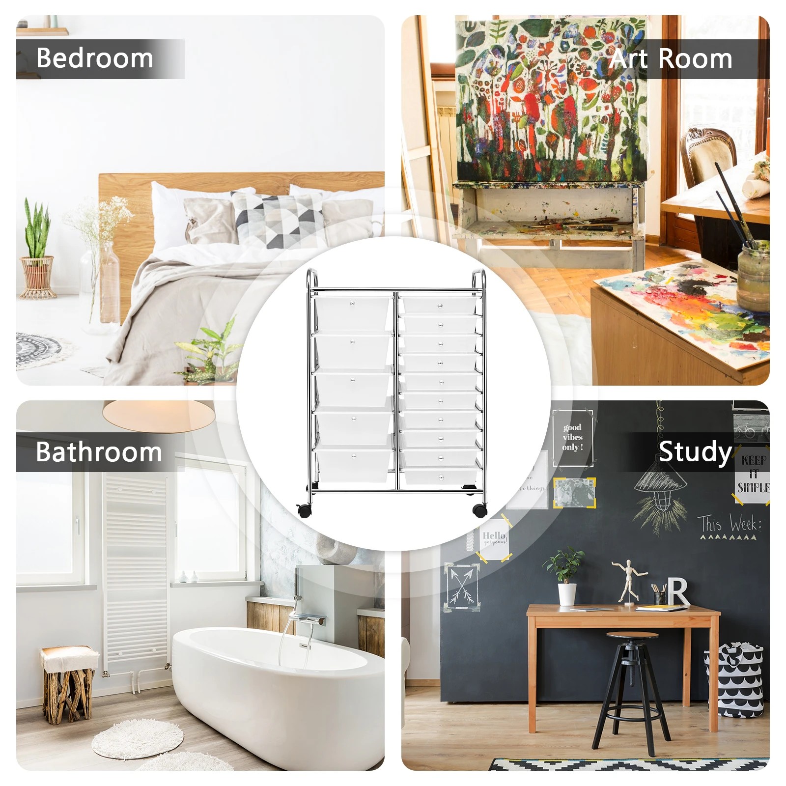 5 Costway 15-Drawers Rolling Storage Cart Mobile Utility Trolley - White, 5 of 9