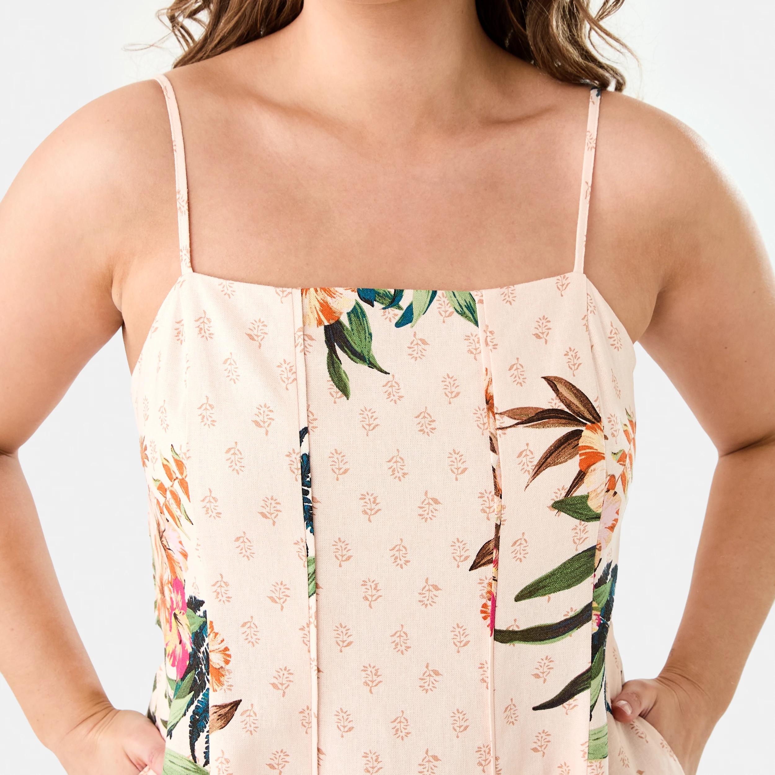 6 Sleeveless Pintuck Linen Blend Mini Dress Boho Trop, 6 of 9