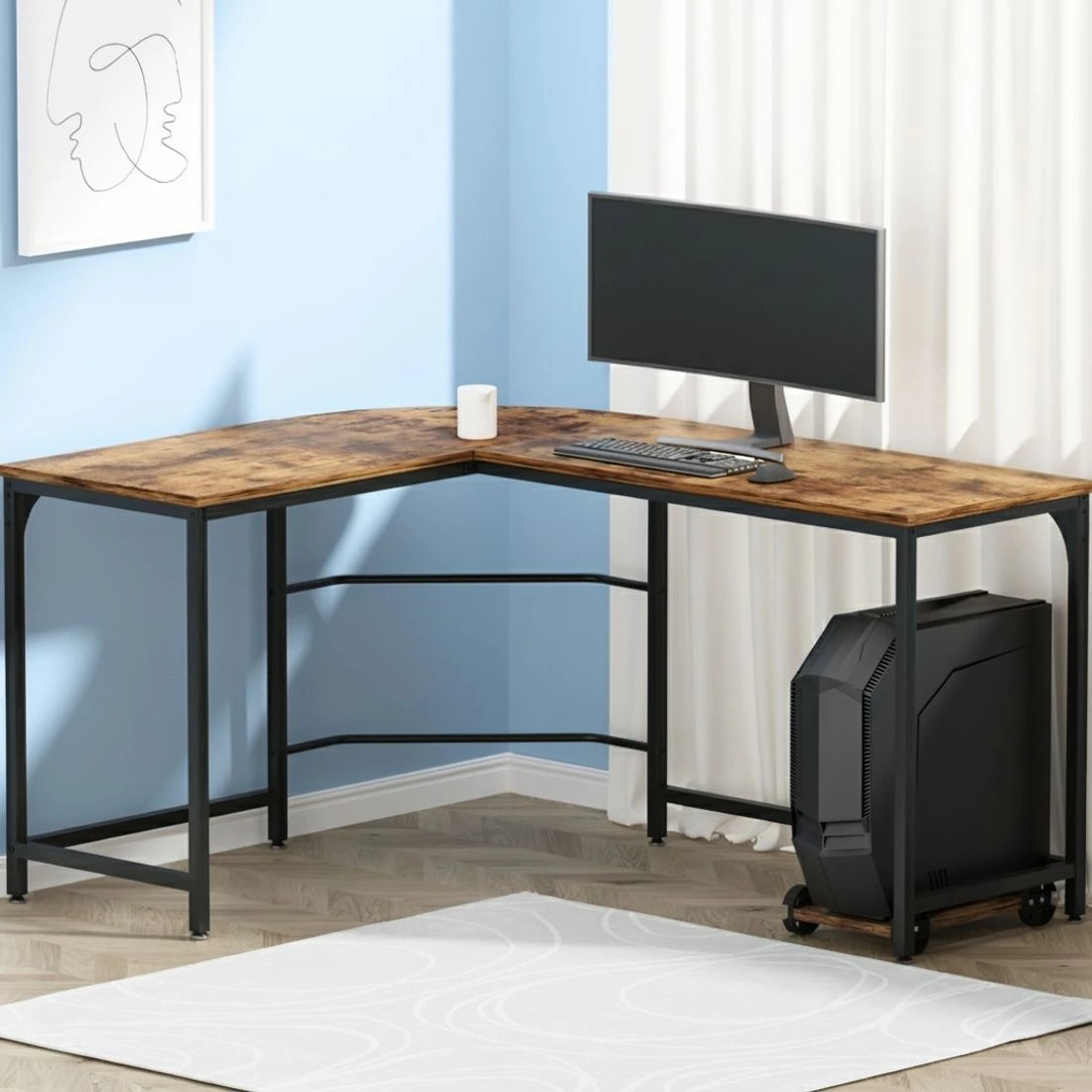7 Artiss Computer Desk L-Shape CPU Stand 147CM - Brown, 7 of 7