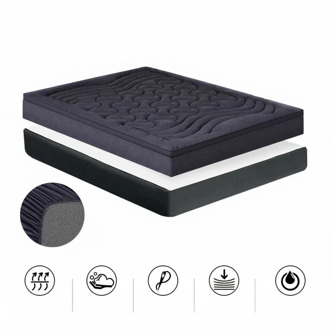 6 Giselle Bedding Mattress Topper Pillowtop 3 - Double Bed - Charcoal, 6 of 7