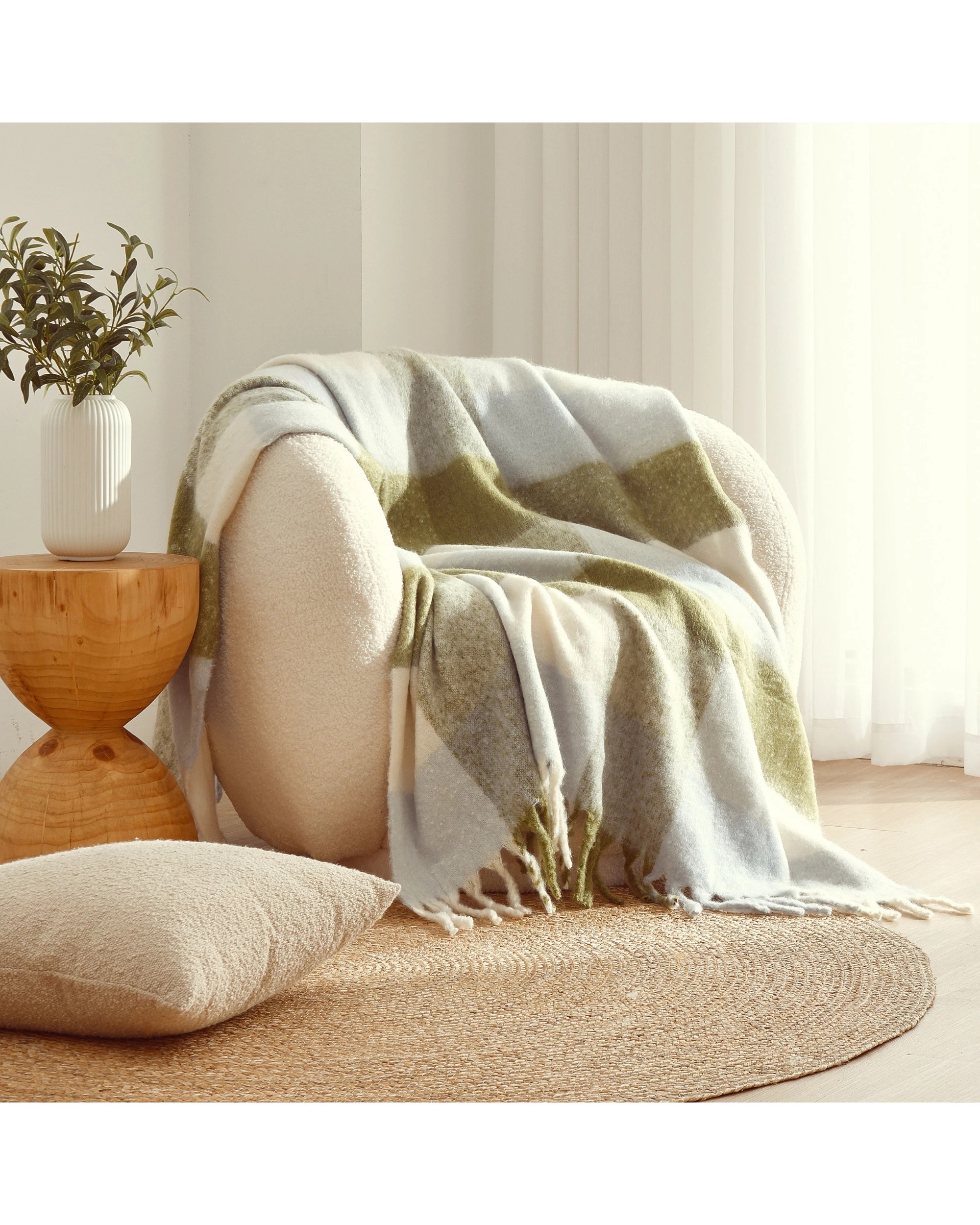2 Cadence & Co. Sinclair Faux Mohair Check Throw 130x170cm - Leaf Green and Sky, 2 of 4