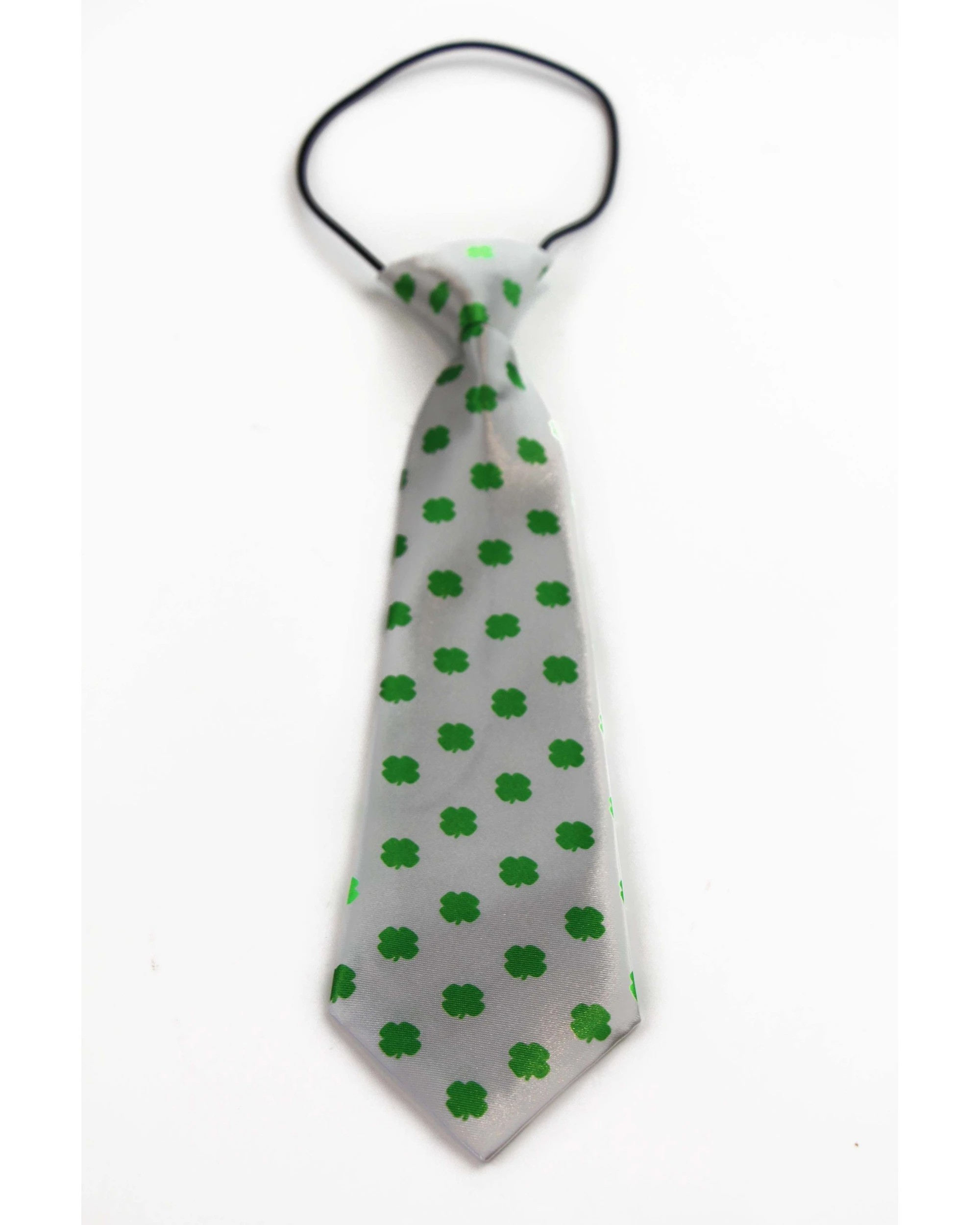 2 Zasel Kids Boys White & Green Patterned Elastic Neck Tie - Four Leaf Clover, 2 of 2