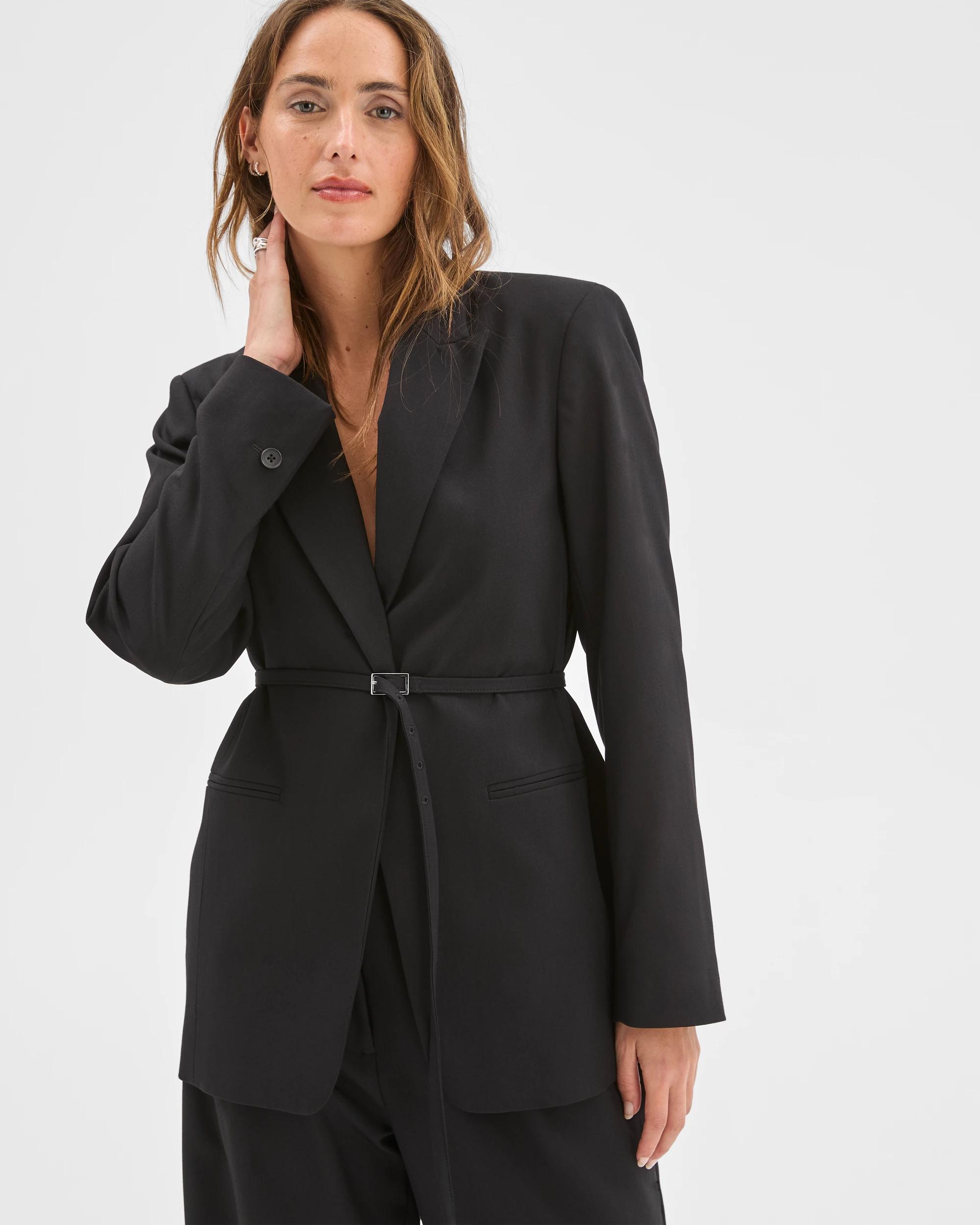 3 Preview Belted Detail Blazer BLACK, 3 of 8