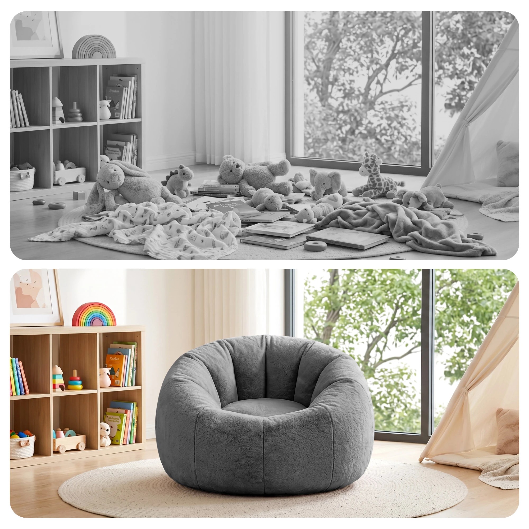 9 Artiss Bean Bag Chair Cover Faux Fur No Filler Washable Lazy Sofa Cover - Grey, 9 of 10