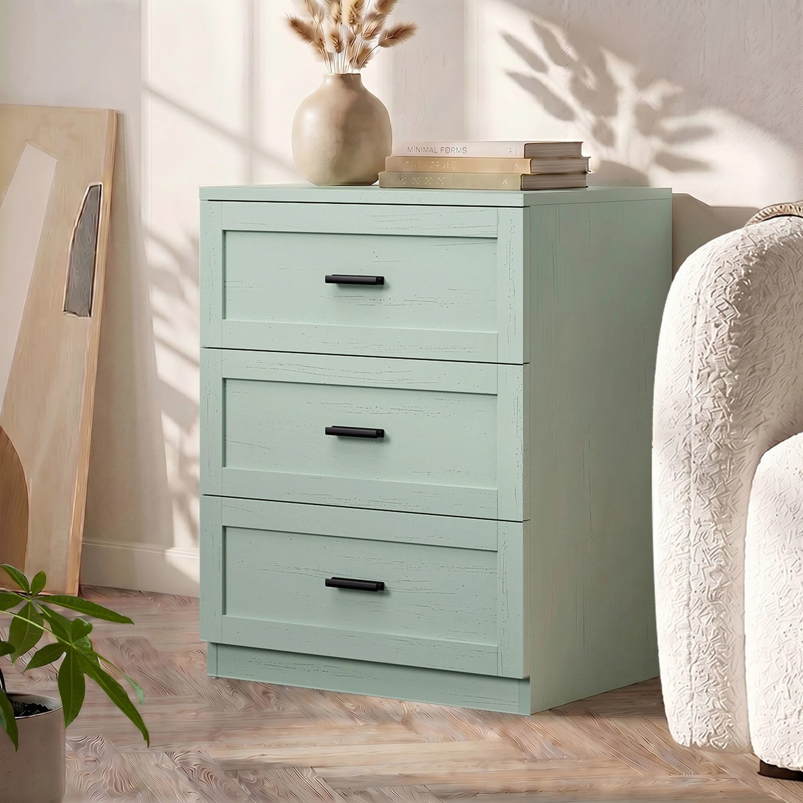 4 Oikiture 2pc Bedside Table 3 Drawers Nightstand Cabinet End Table - Green, 4 of 8