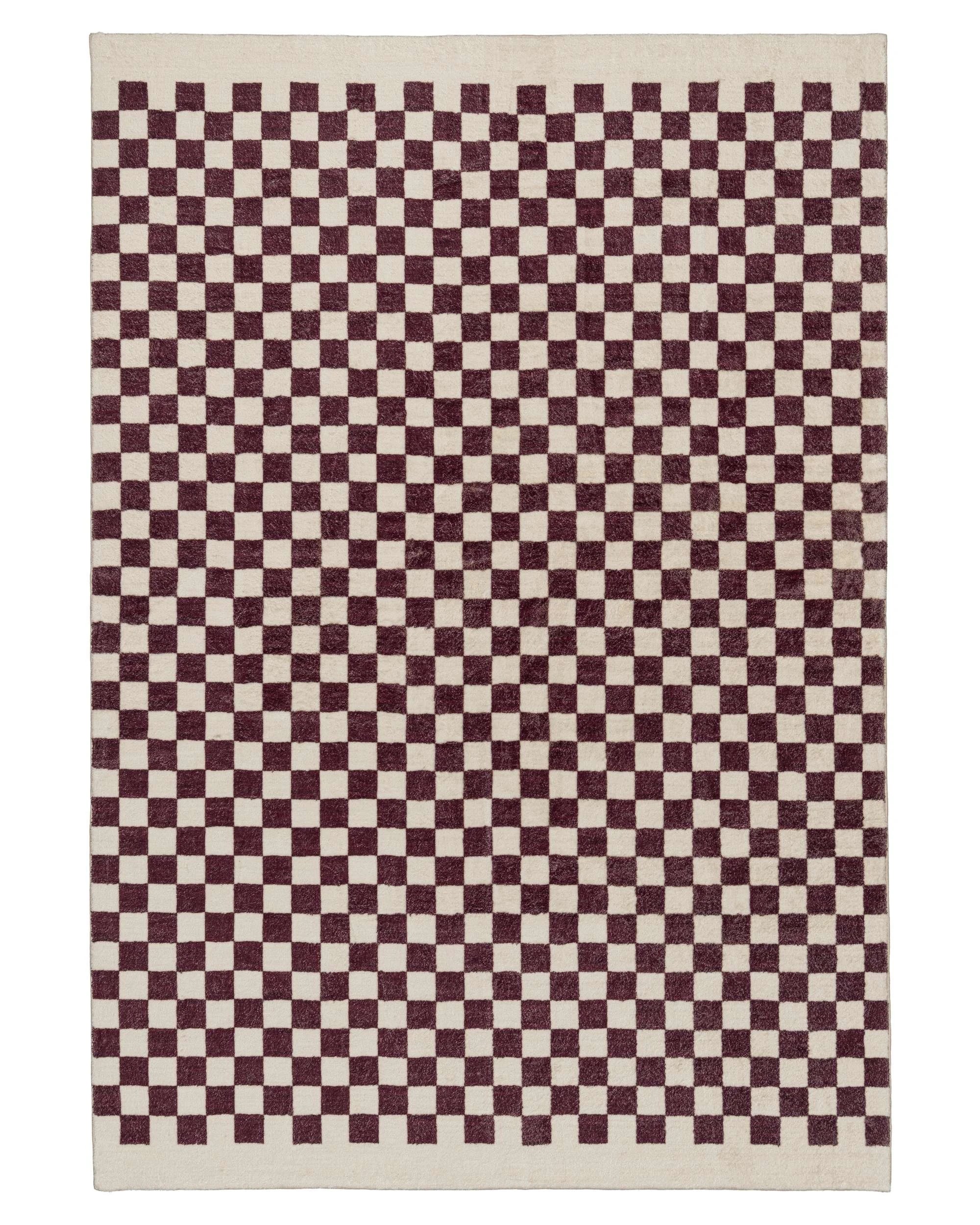 1 Loopsie Hermosa Checkered Washable Rug-400cm x 300cm - Burgundy, 1 of 9